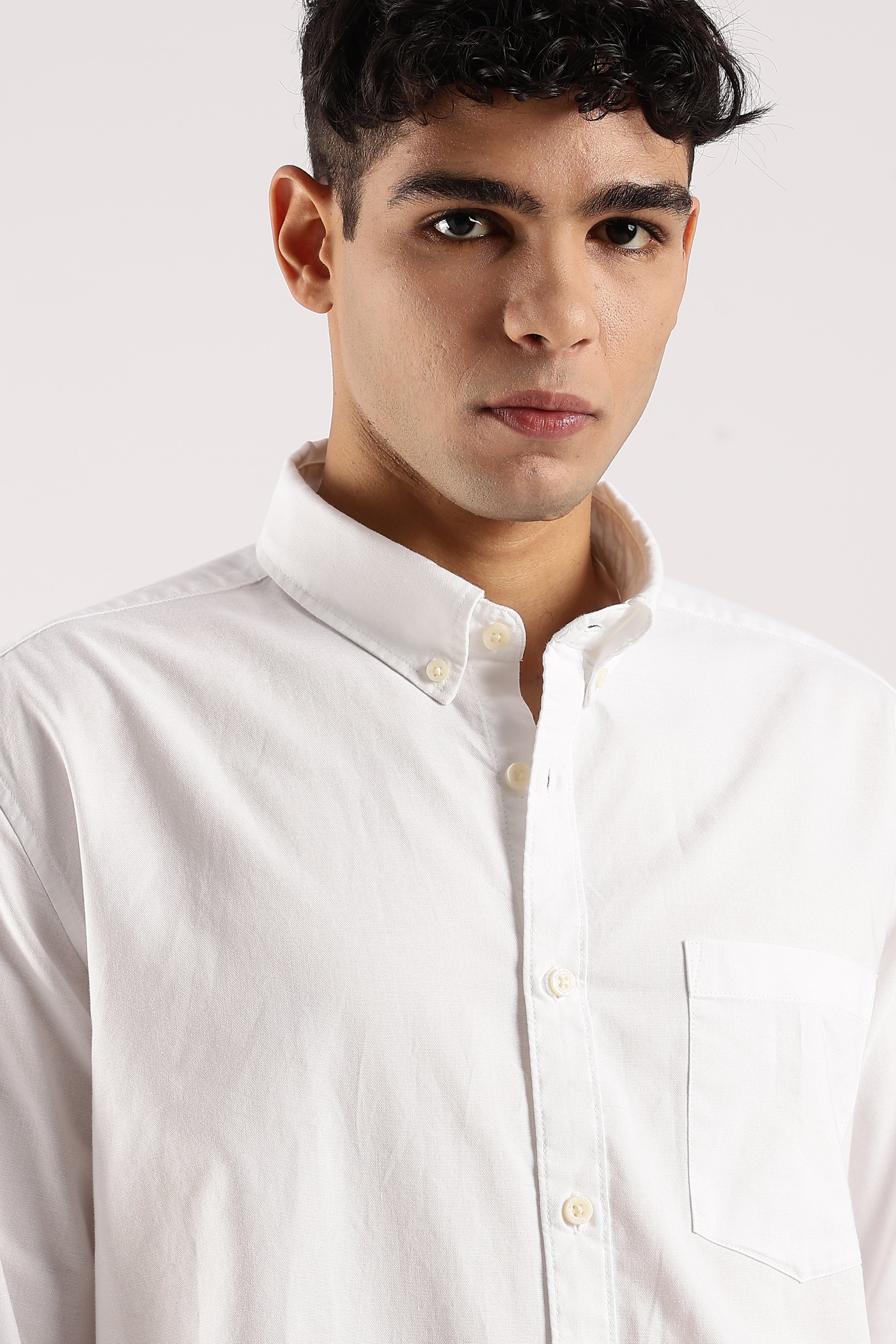 Men White Cotton Oxford Shirt