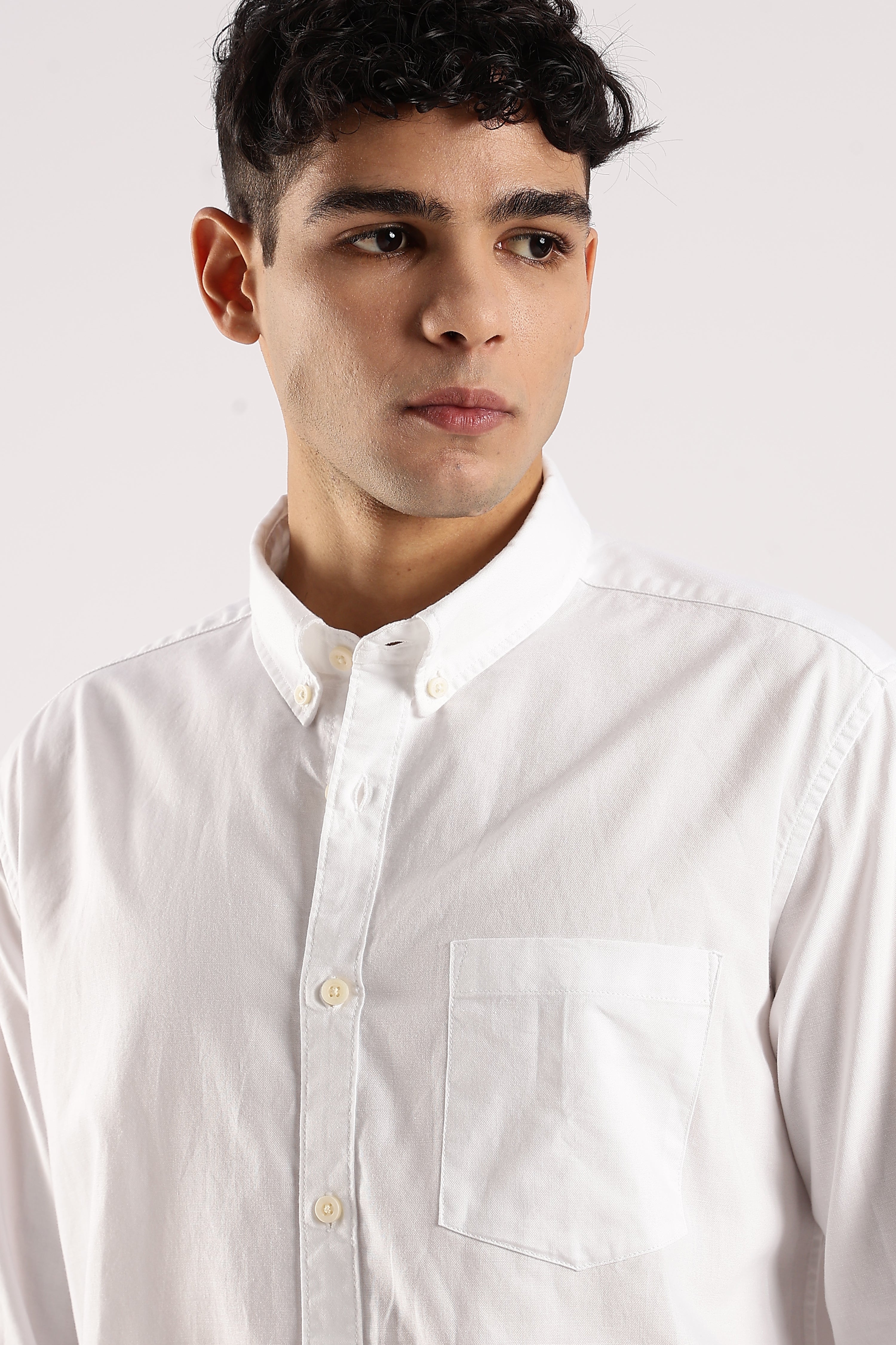 Men White Cotton Oxford Shirt