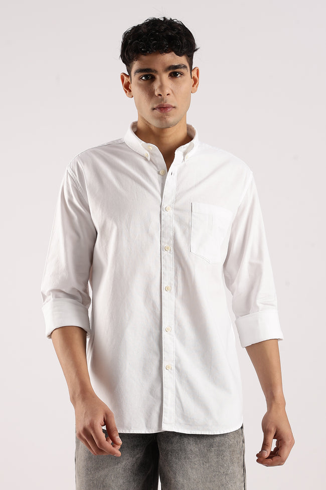 Men White Cotton Oxford Shirt