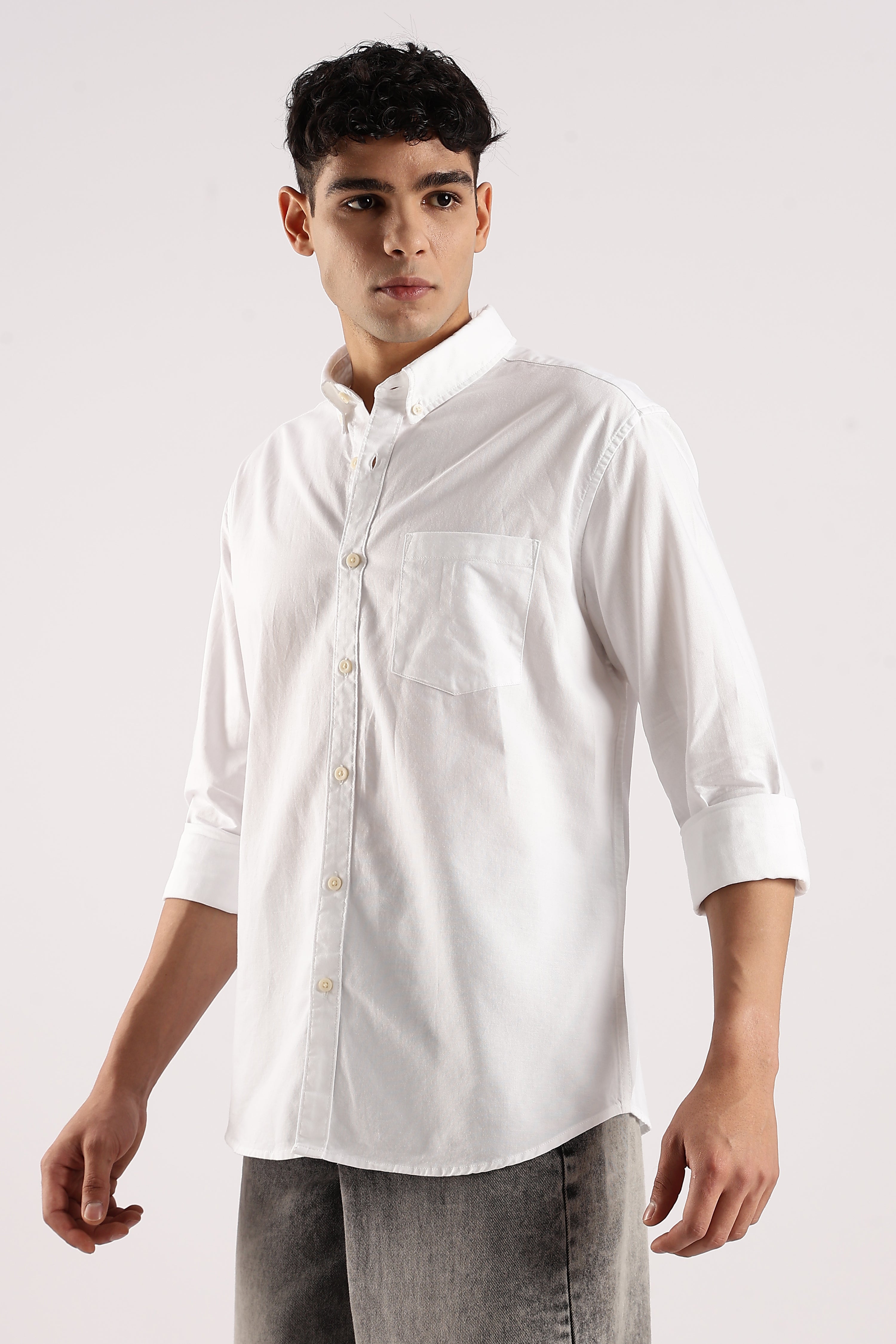 Men White Cotton Oxford Shirt