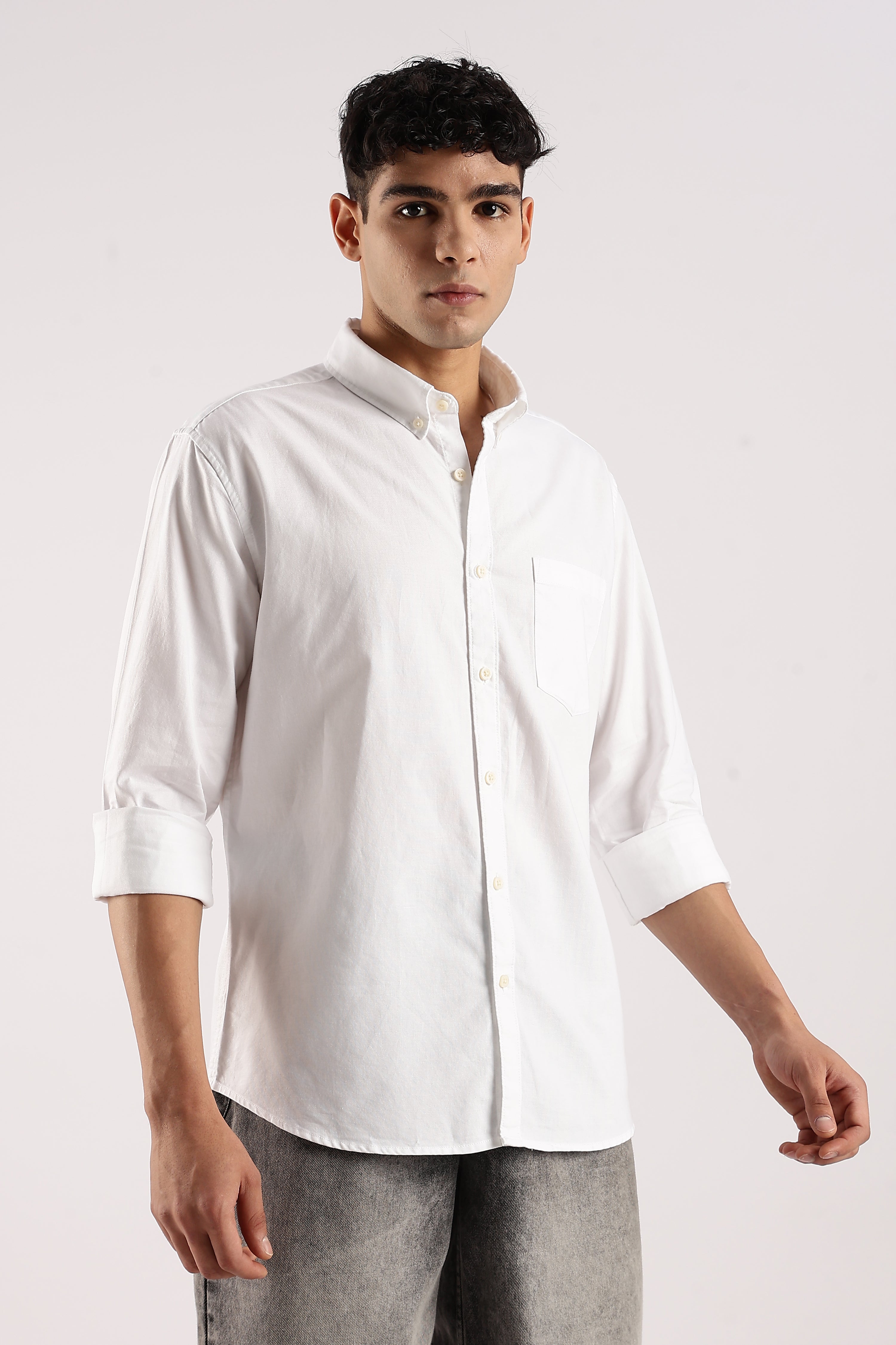 Men White Cotton Oxford Shirt