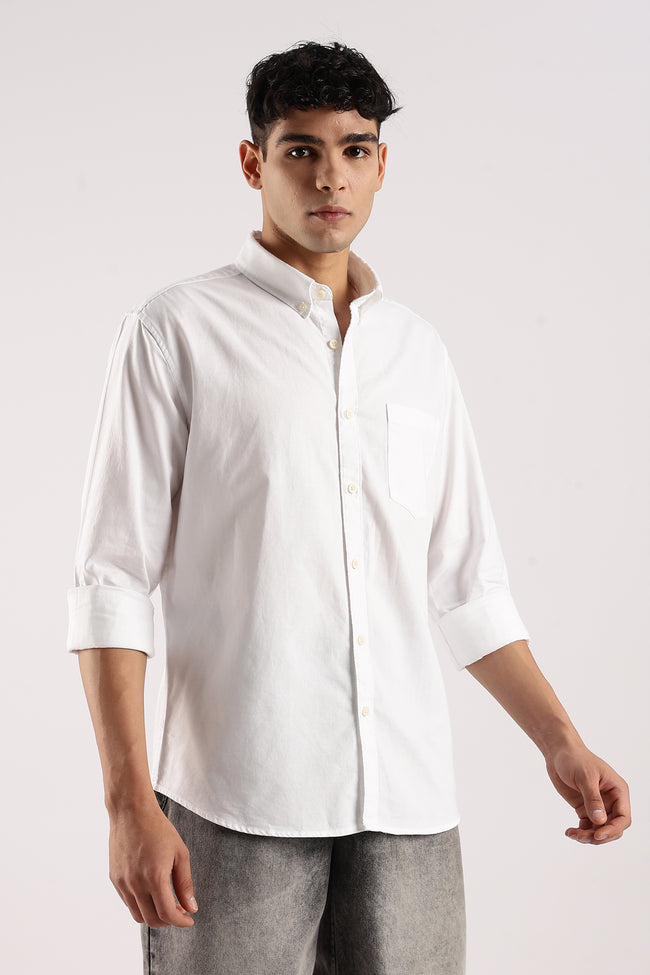 Men White Cotton Oxford Shirt