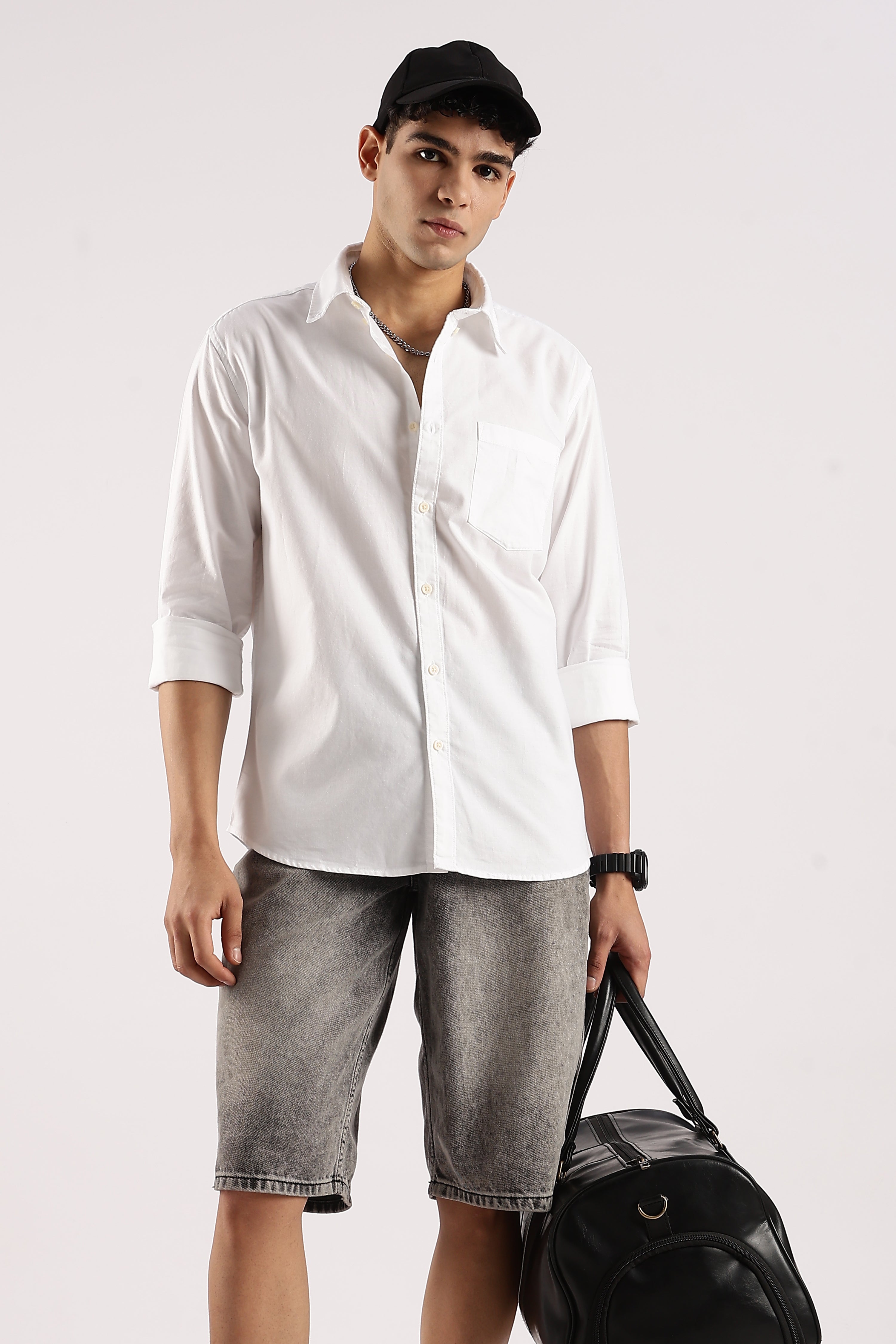 Men White Cotton Oxford Shirt