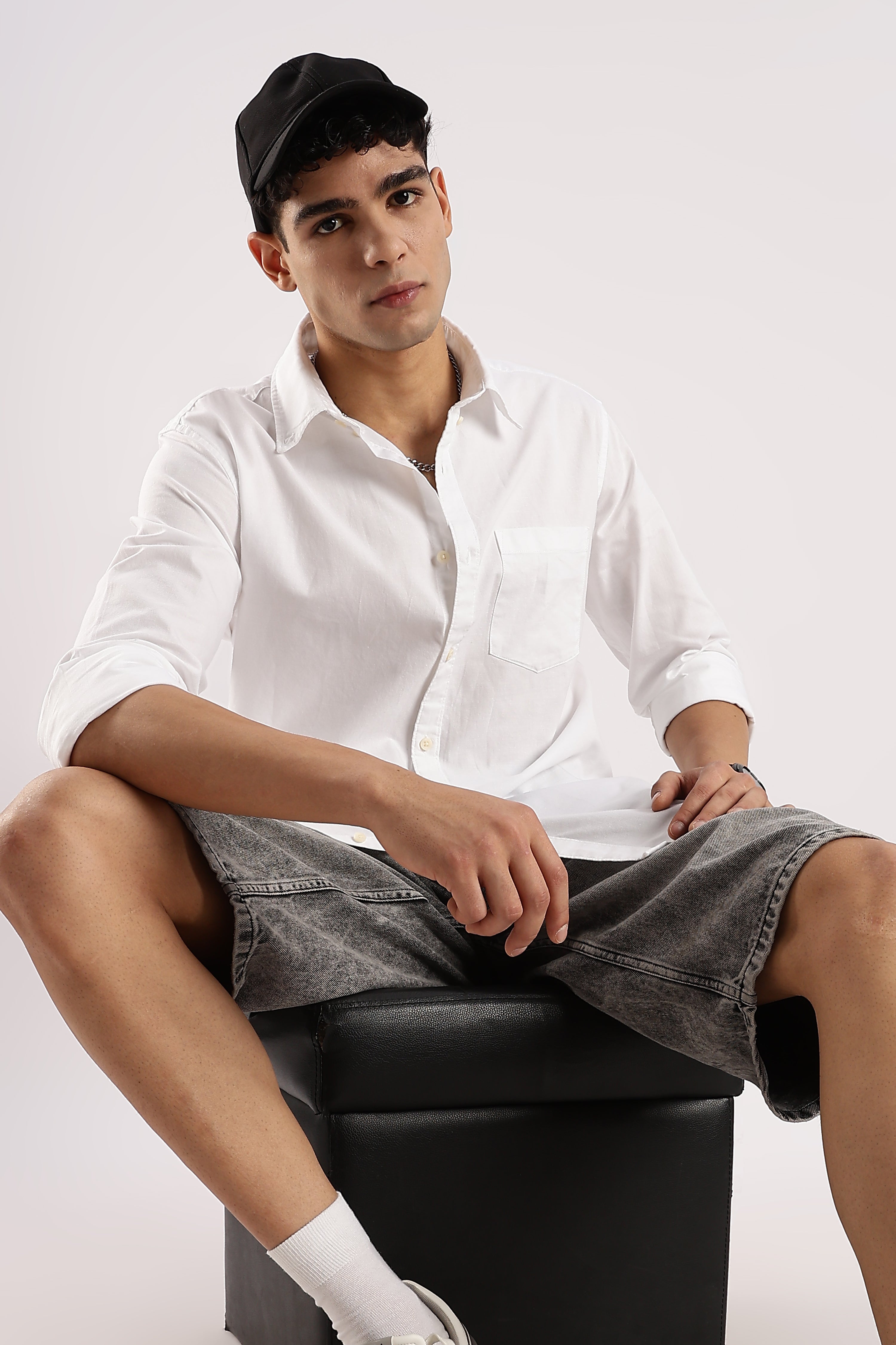 Men White Cotton Oxford Shirt