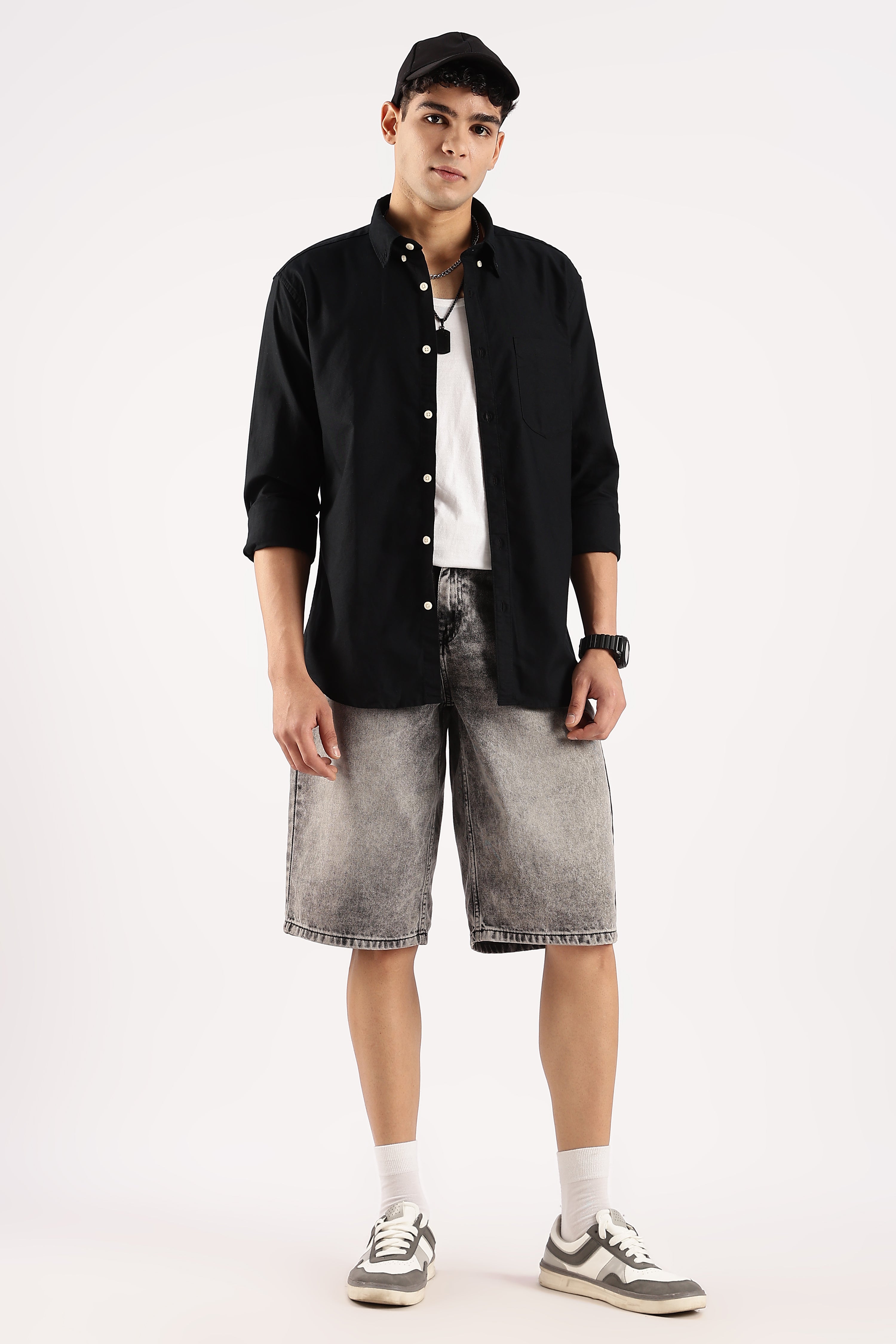 Men Black Cotton Oxford Shirt