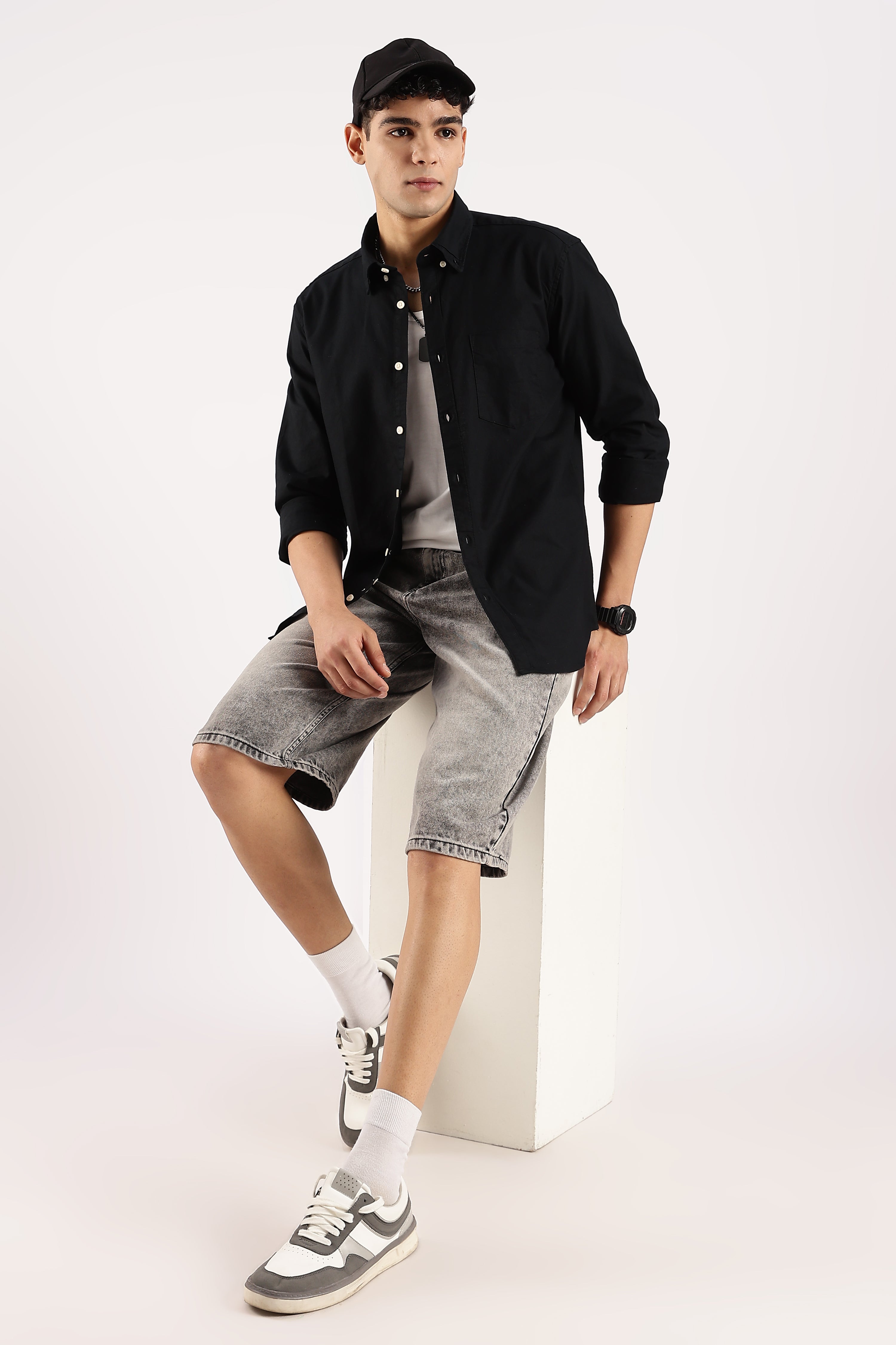 Men Black Cotton Oxford Shirt