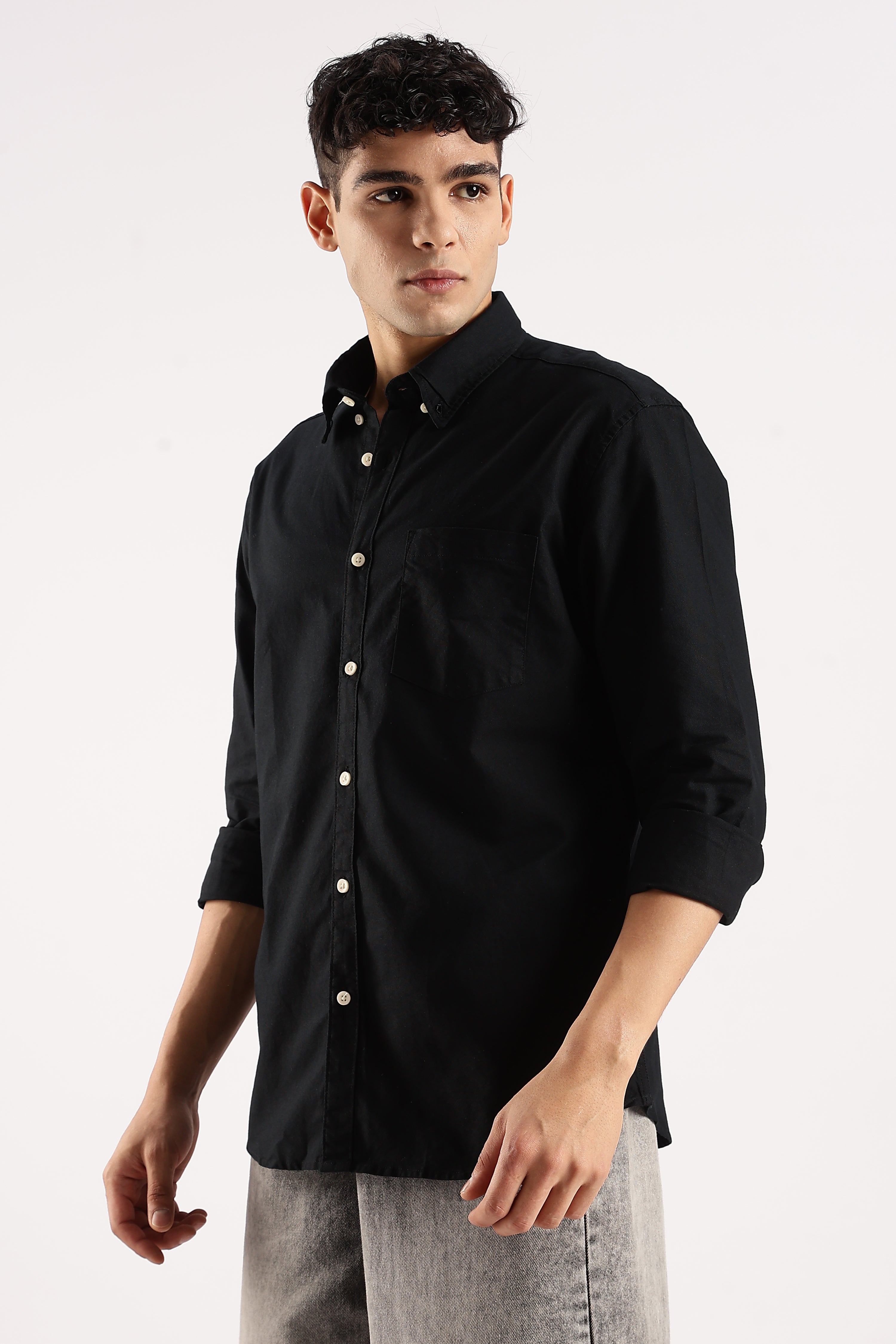 Men Black Cotton Oxford Shirt