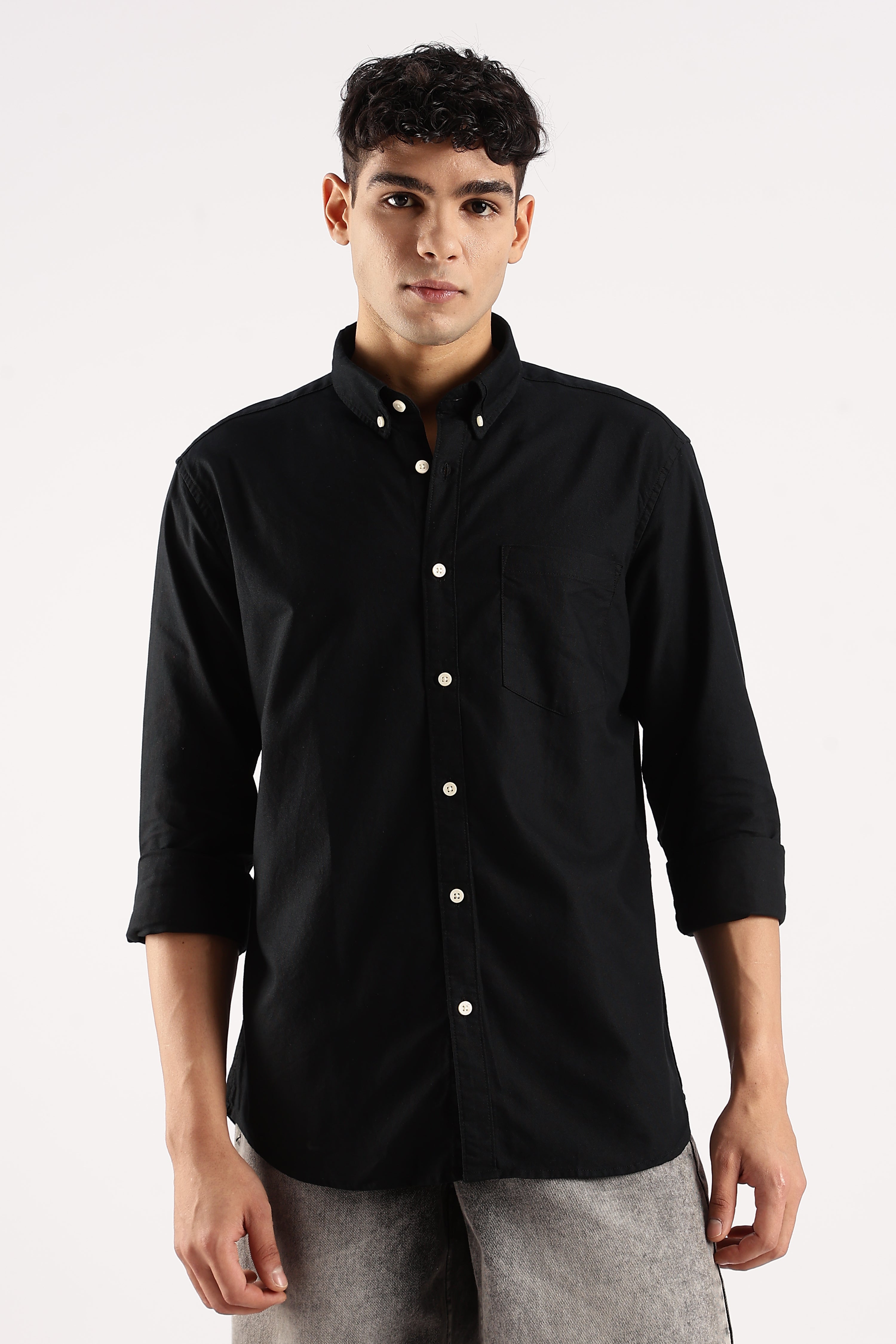 Men Black Cotton Oxford Shirt