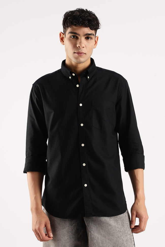 Men Black Cotton Oxford Shirt