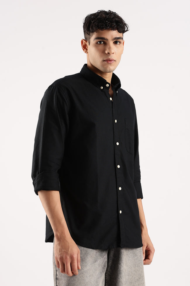 Men Black Cotton Oxford Shirt