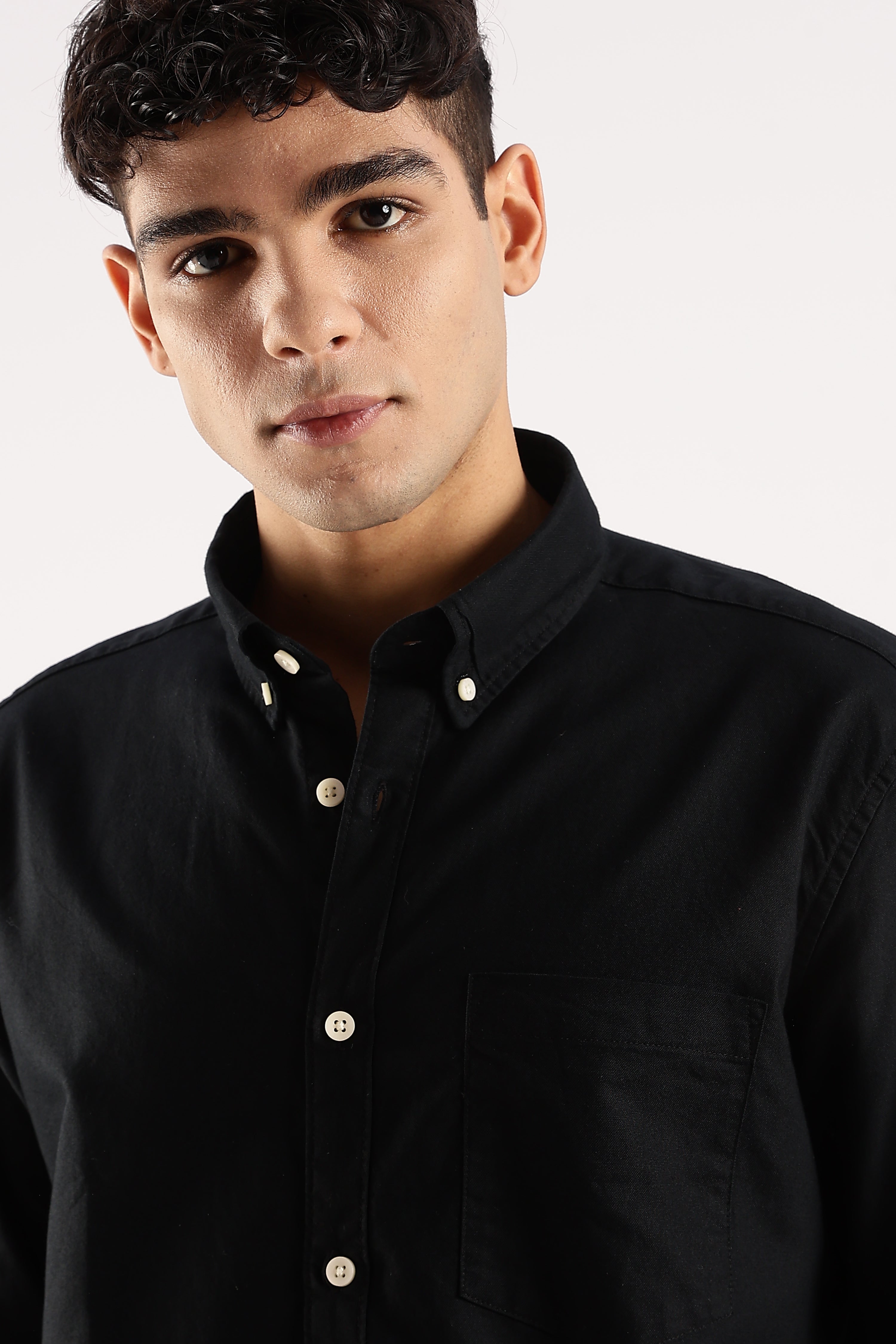 Men Black Cotton Oxford Shirt
