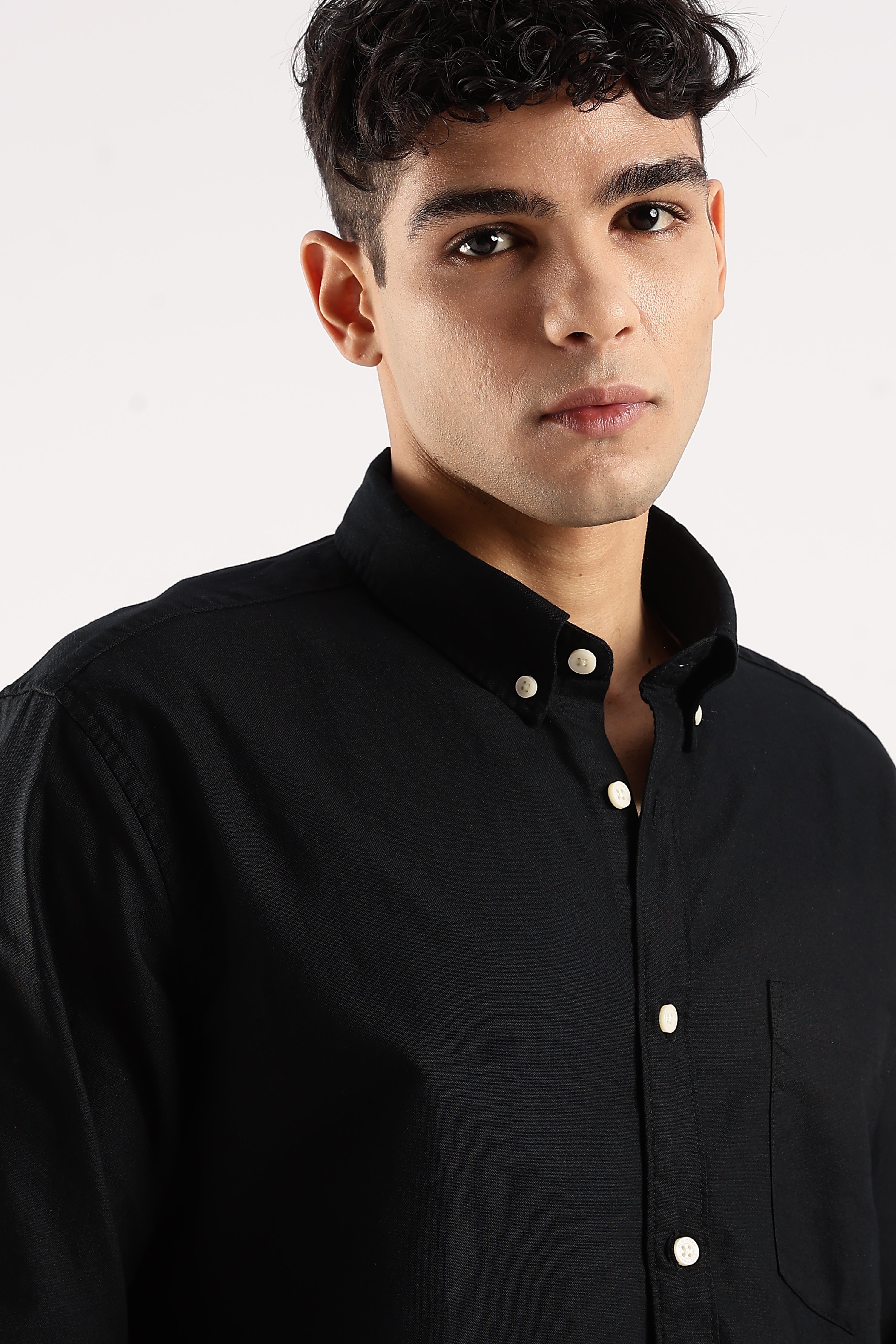 Men Black Cotton Oxford Shirt