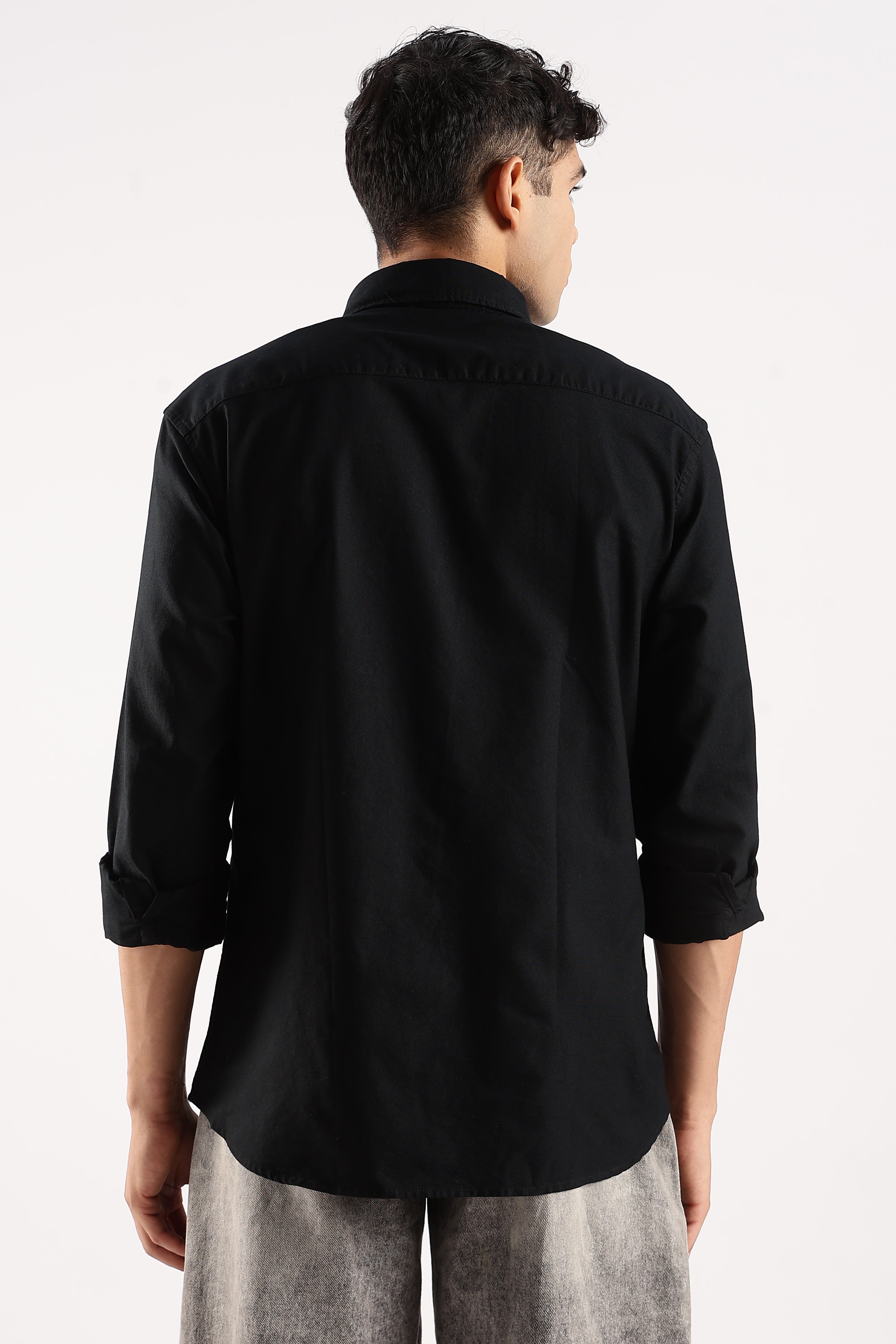 Men Black Cotton Oxford Shirt