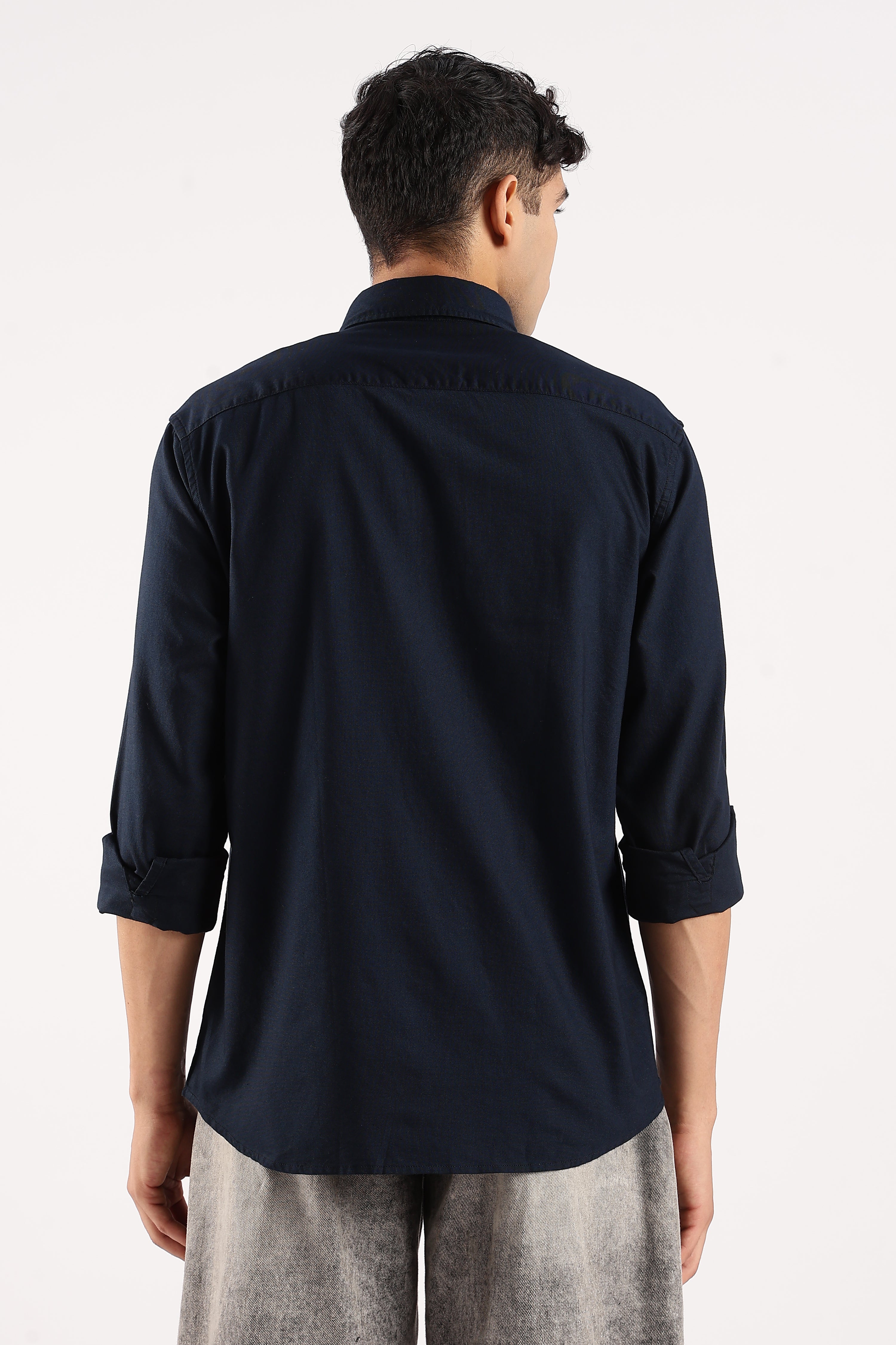 Men Navy Blue Cotton Oxford Shirt