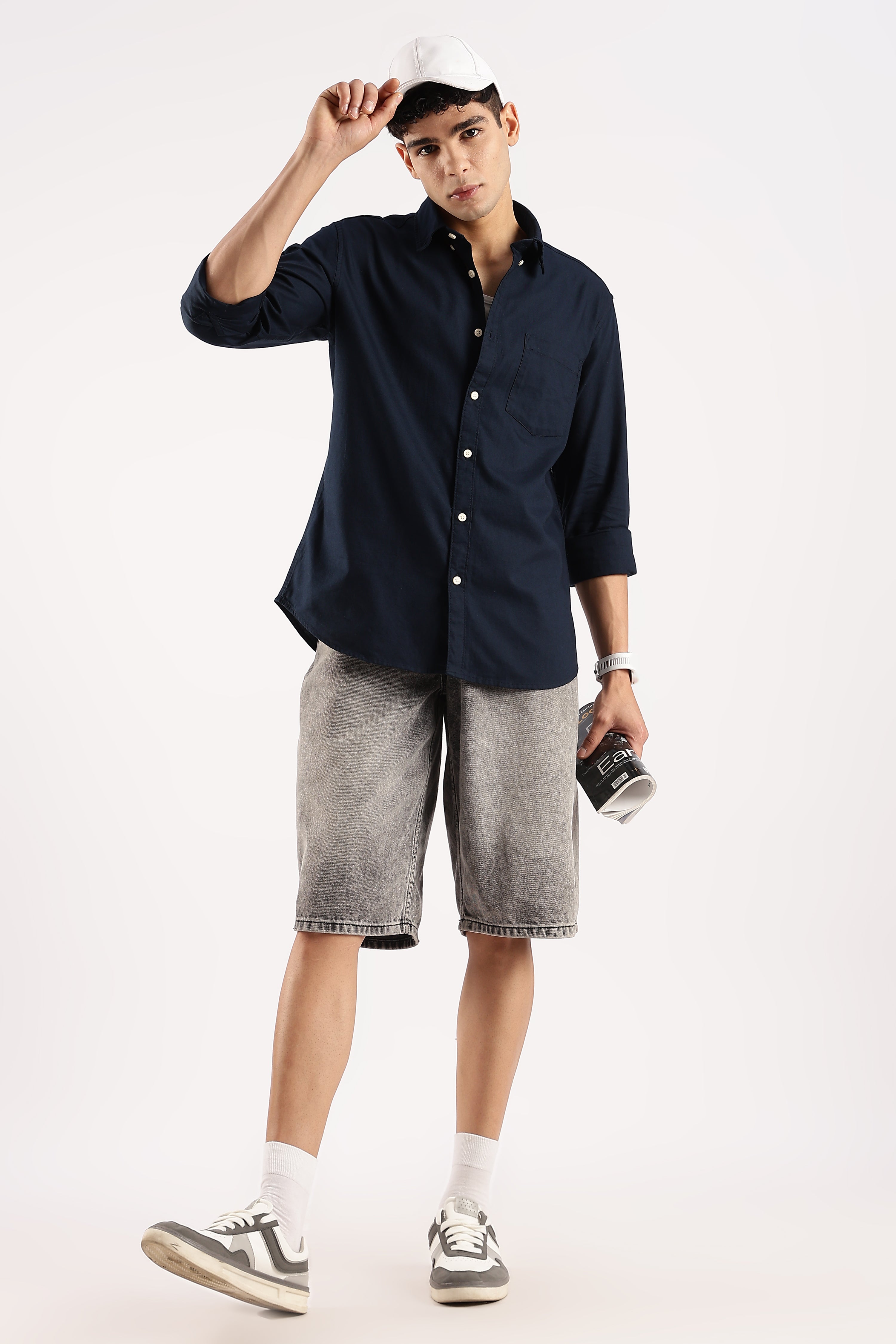 Men Navy Blue Cotton Oxford Shirt