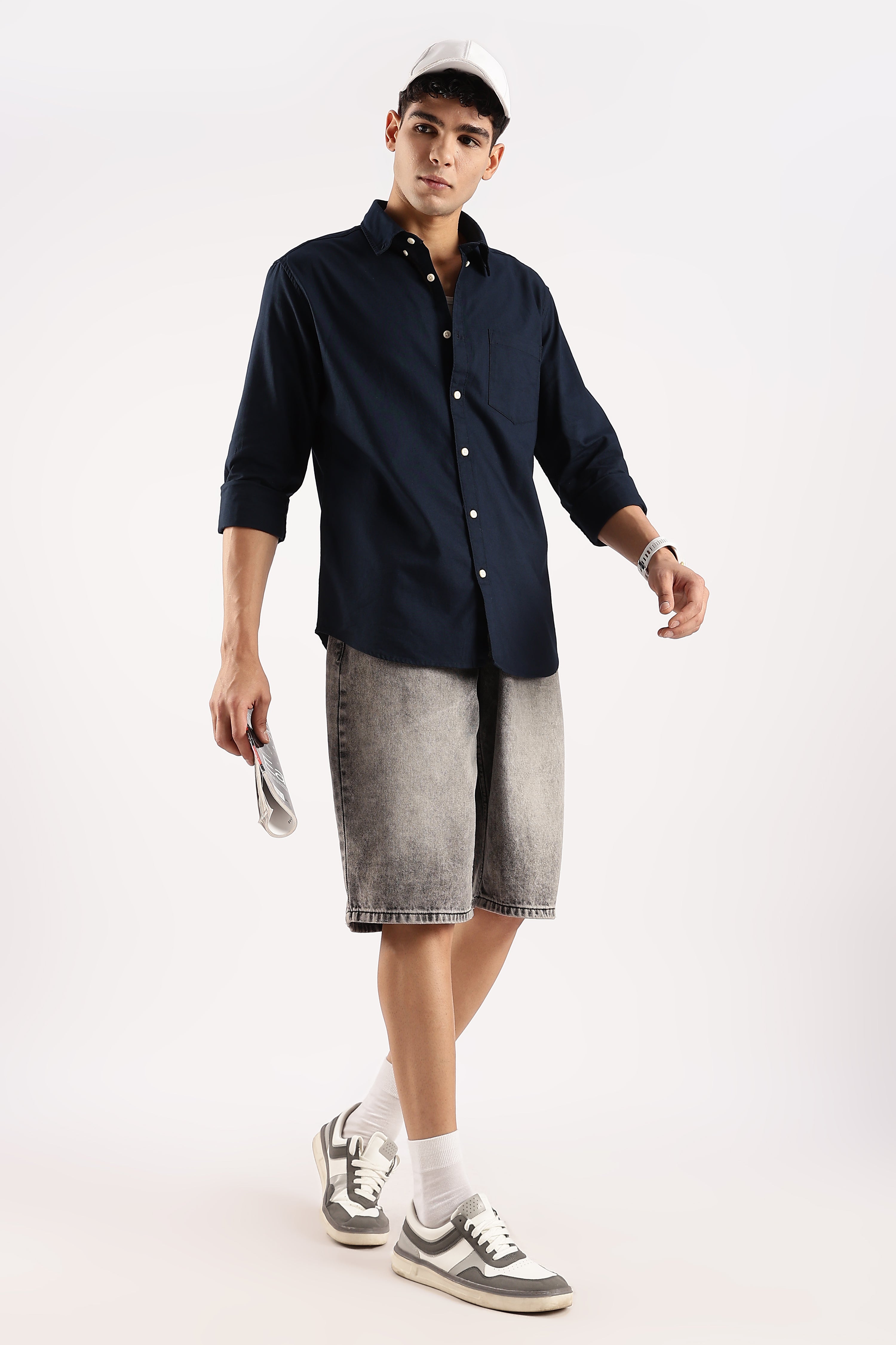 Men Navy Blue Cotton Oxford Shirt