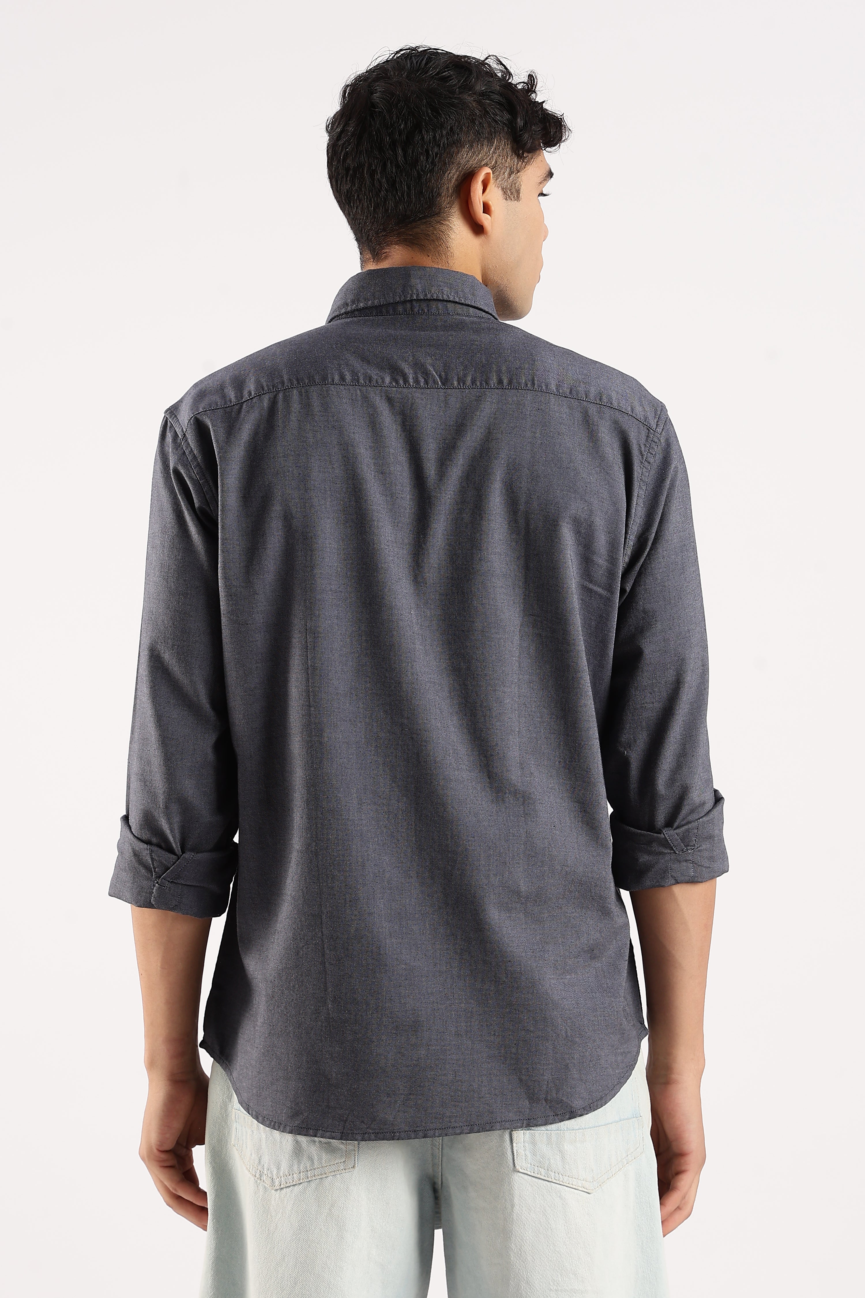 Men Navy Blue Cotton Oxford Shirt