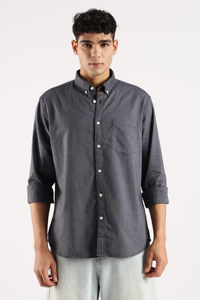 Men Navy Blue Cotton Oxford Shirt