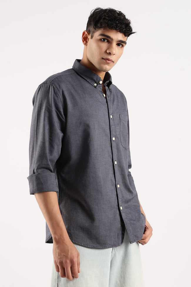 Men Navy Blue Cotton Oxford Shirt