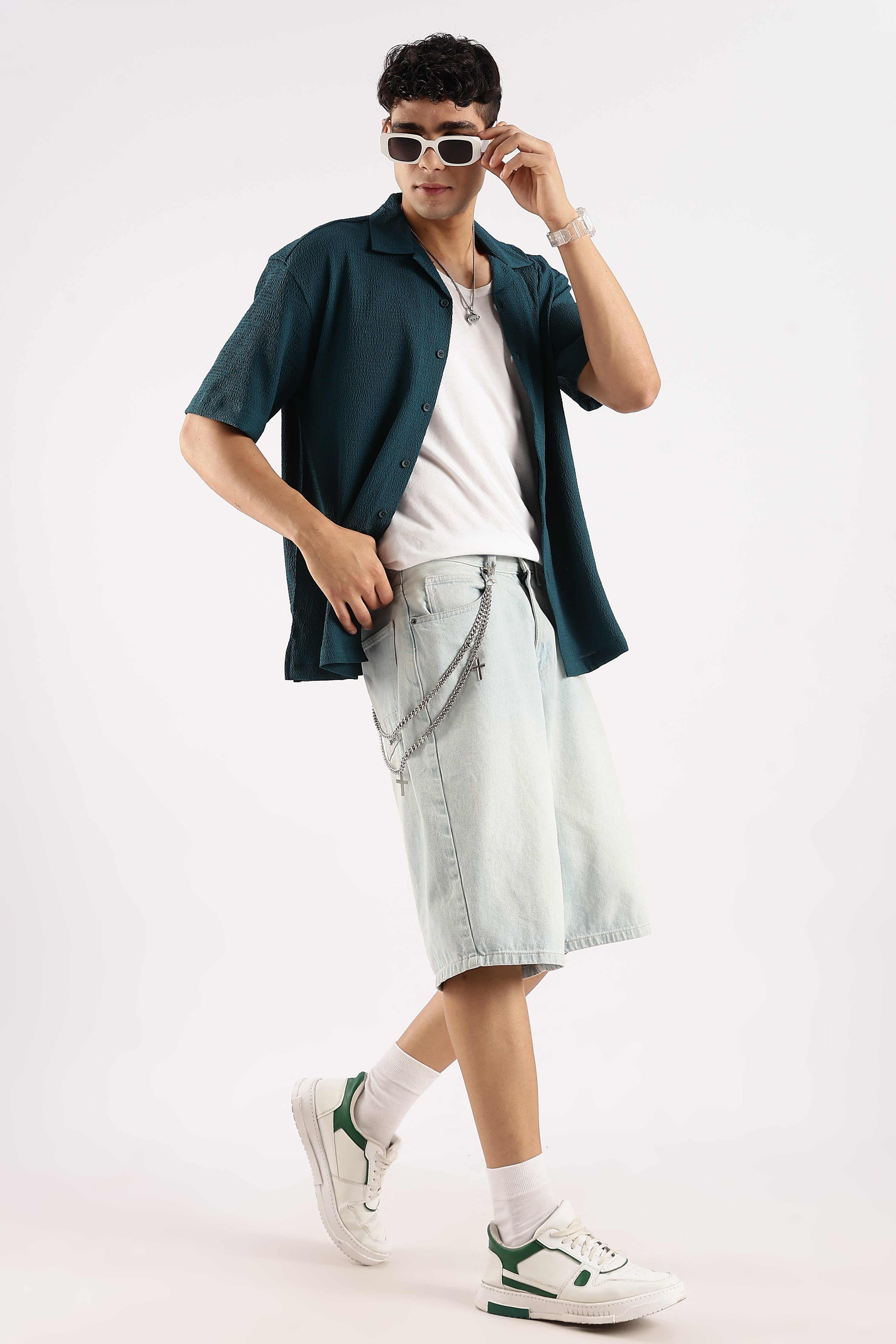 Men Green Poly Textured Shirt