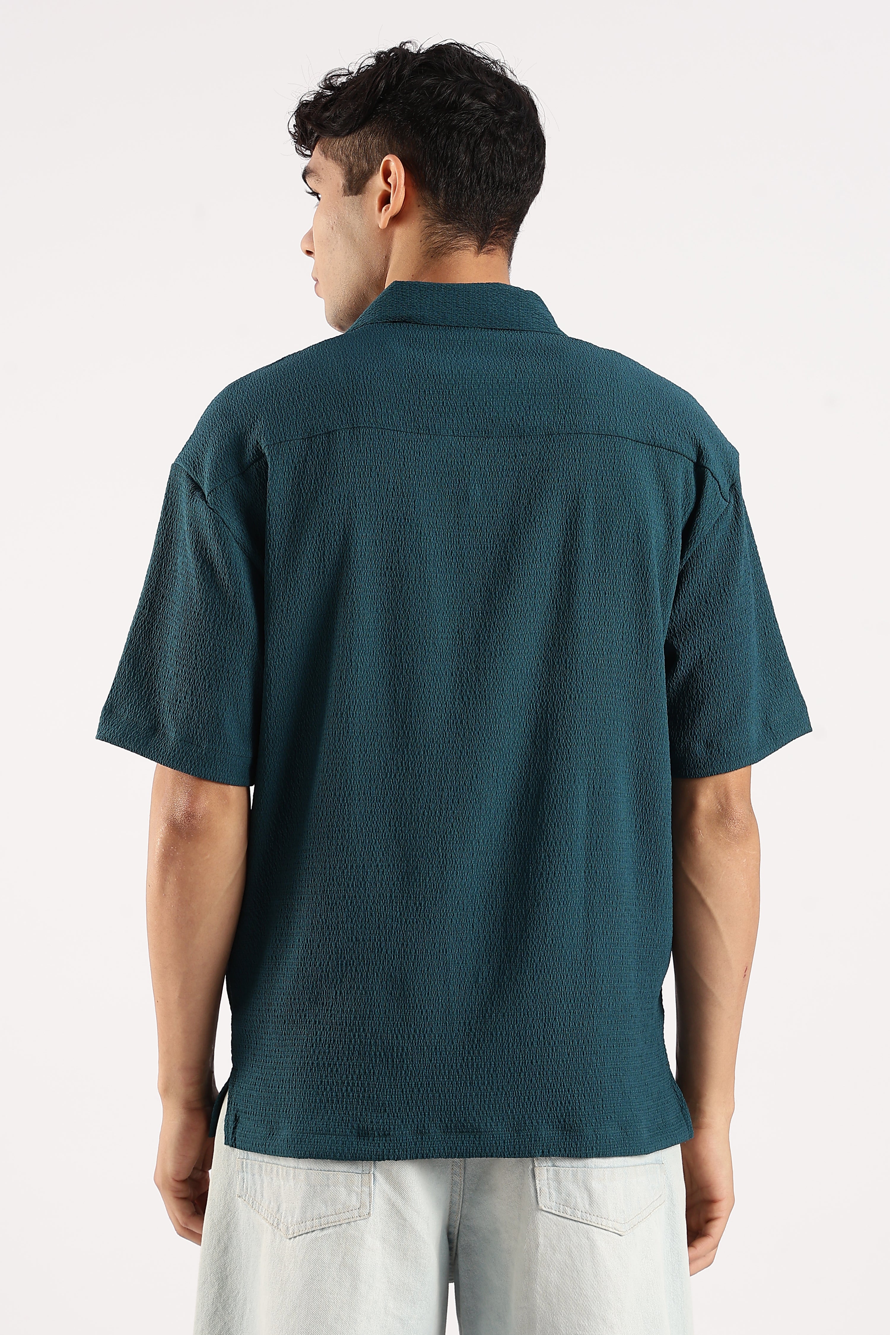 Men Green Poly Textured Shirt