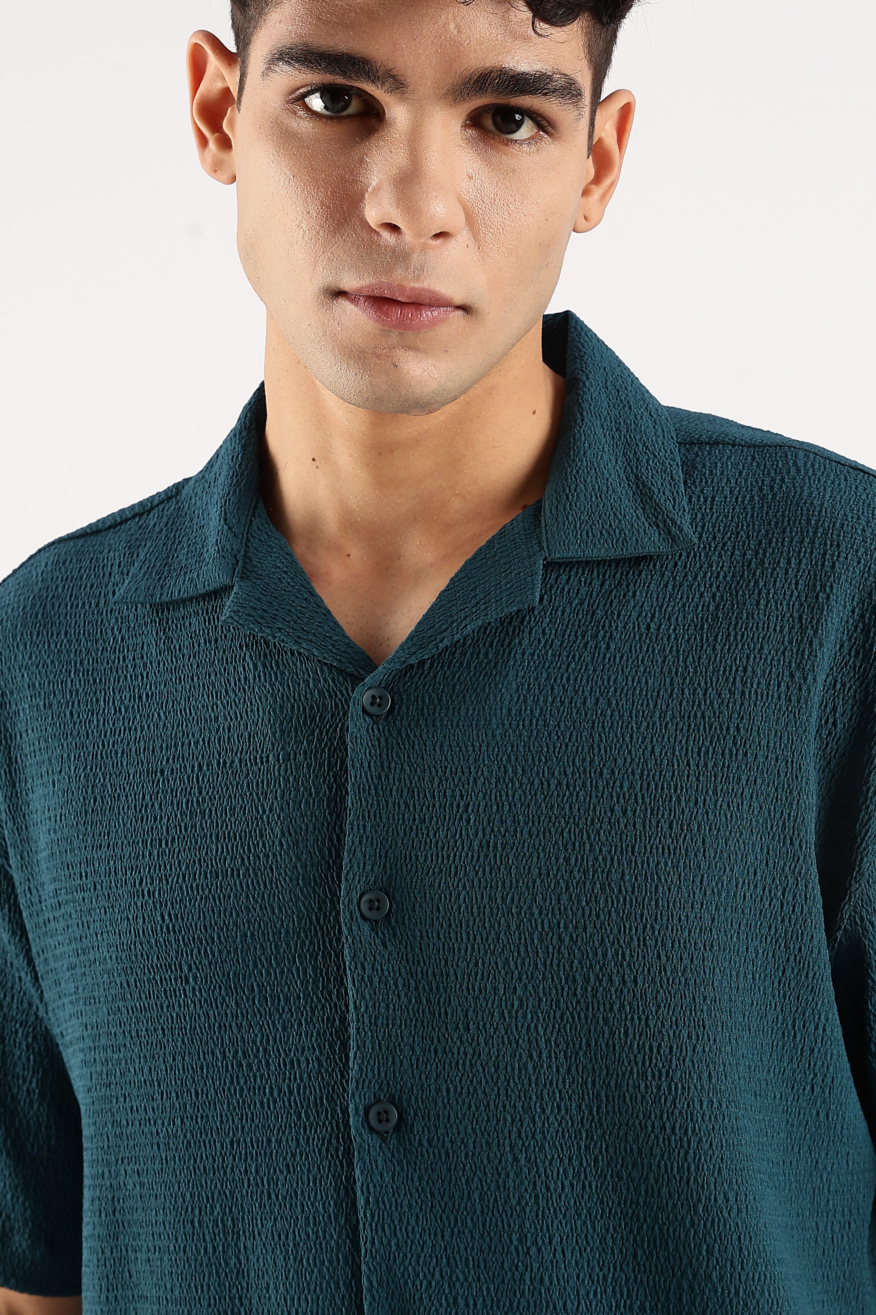 Men Green Poly Textured Shirt
