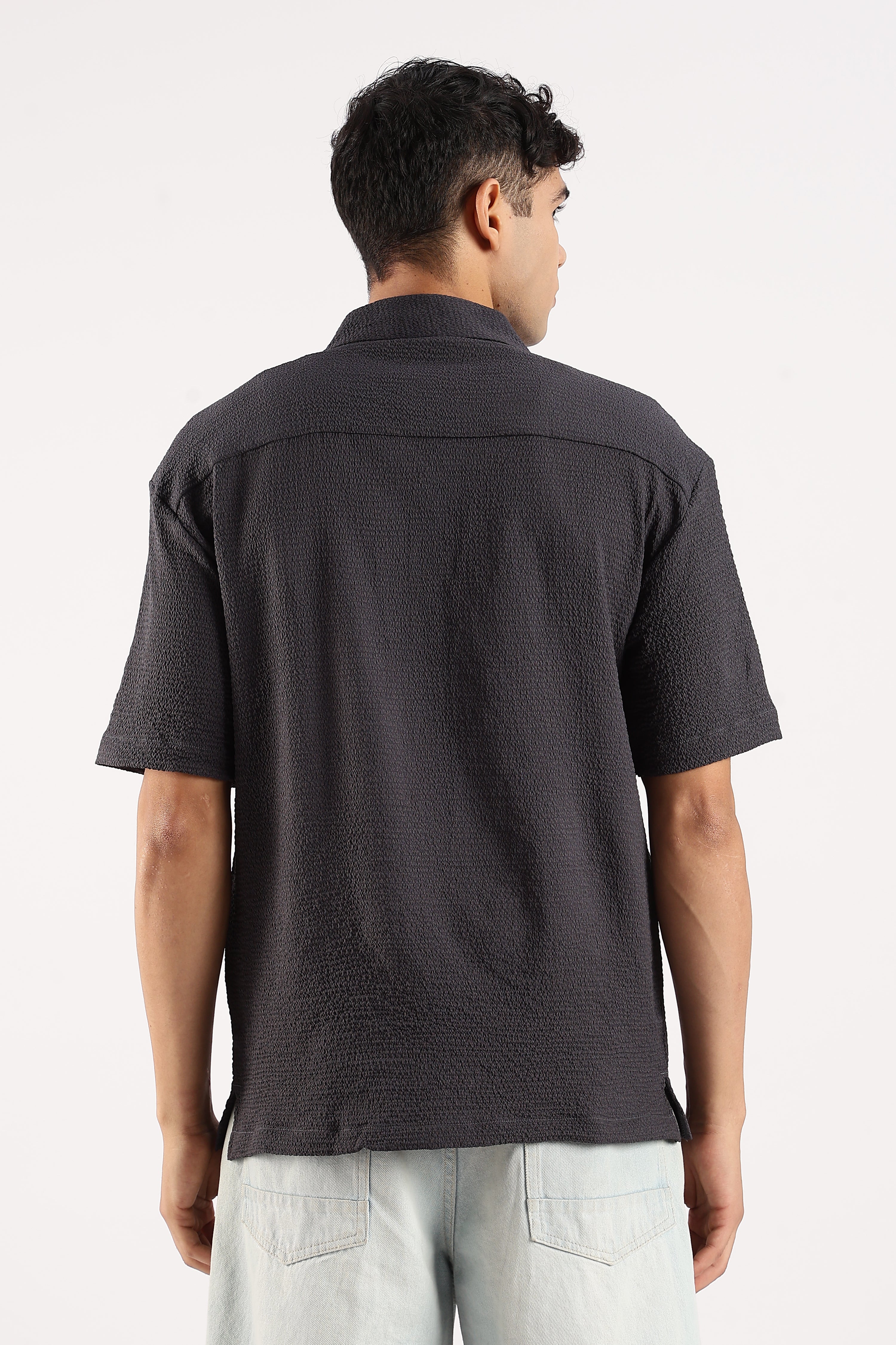 Men Grey Poly Textured Shirt