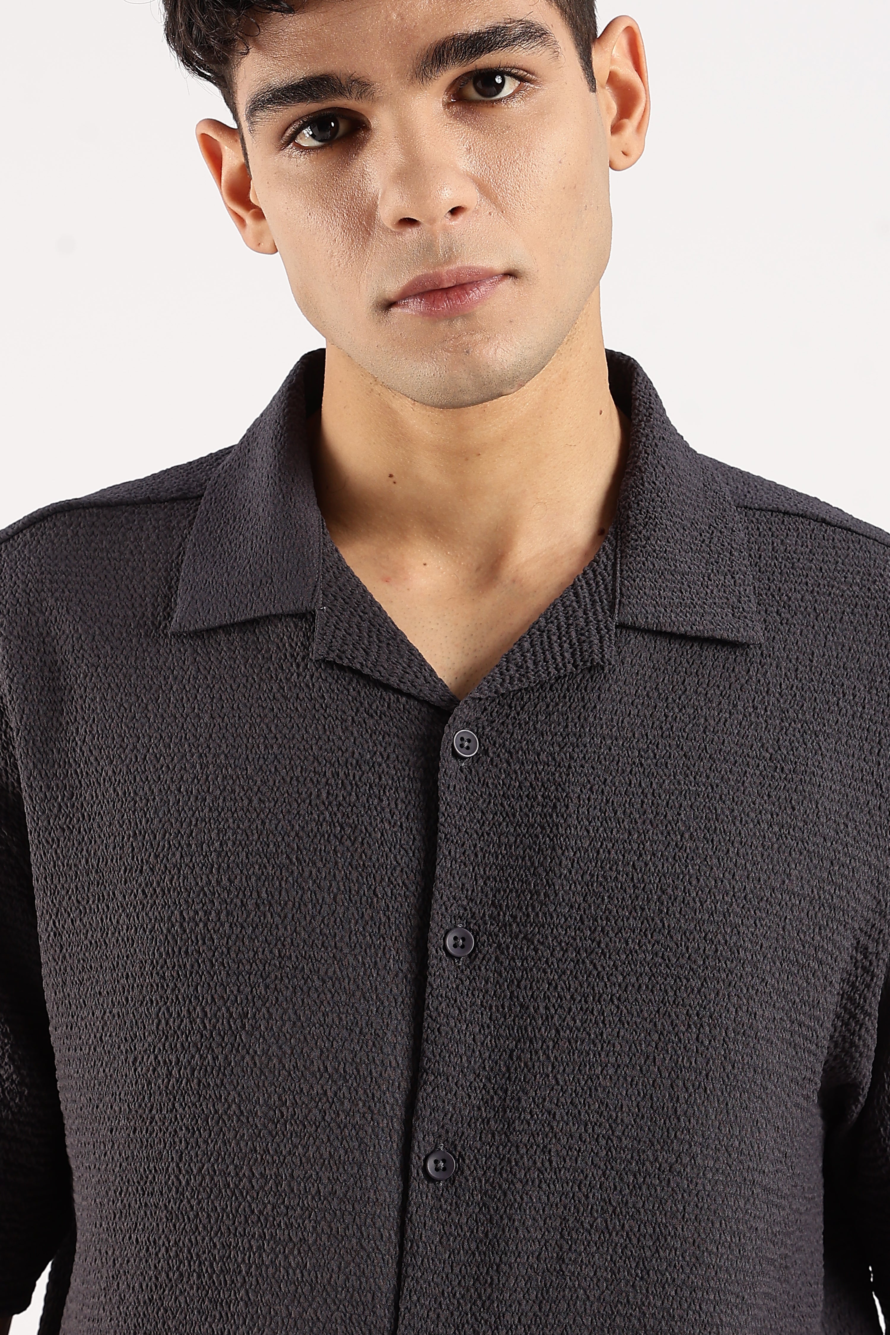 Men Grey Poly Textured Shirt