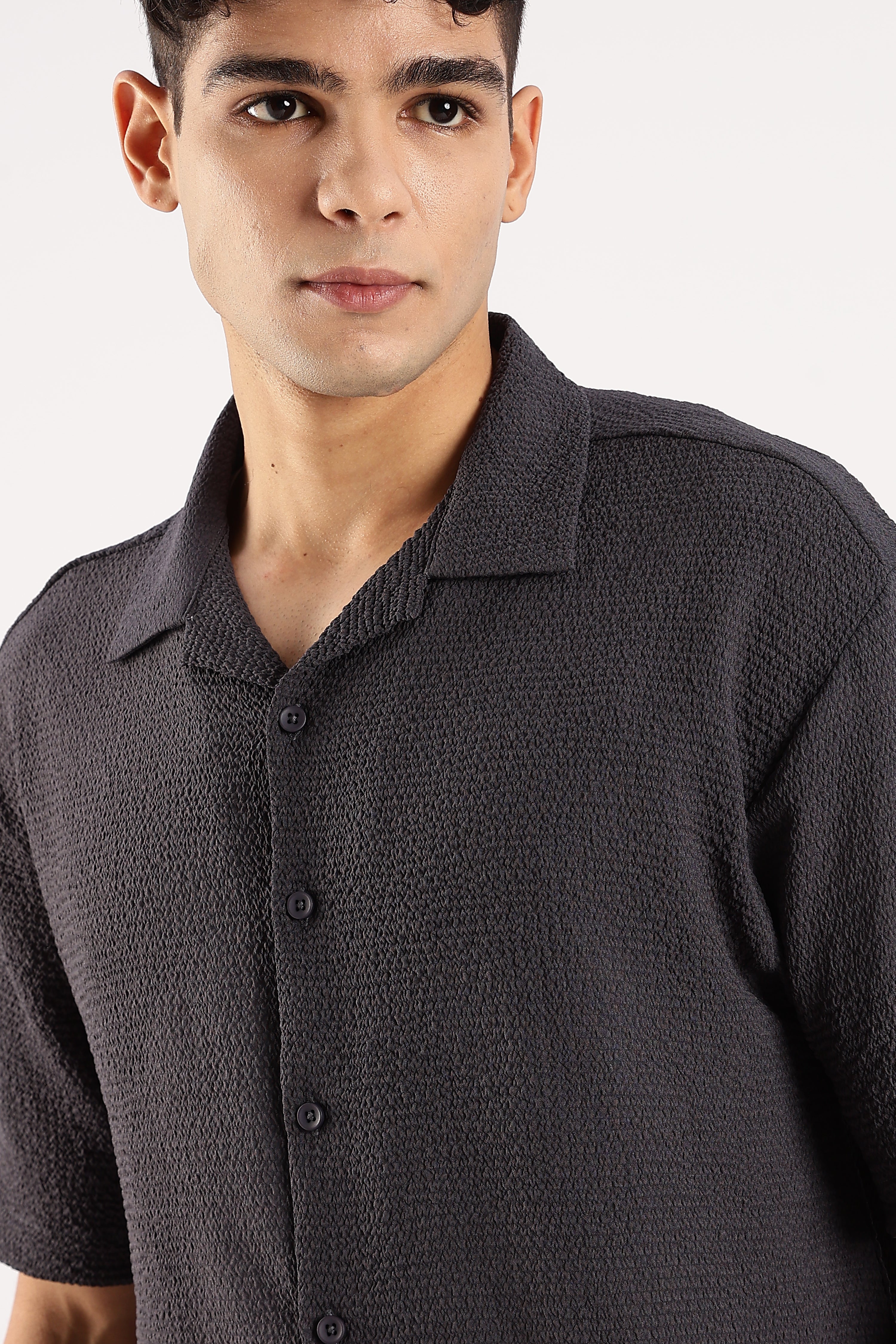 Men Grey Poly Textured Shirt