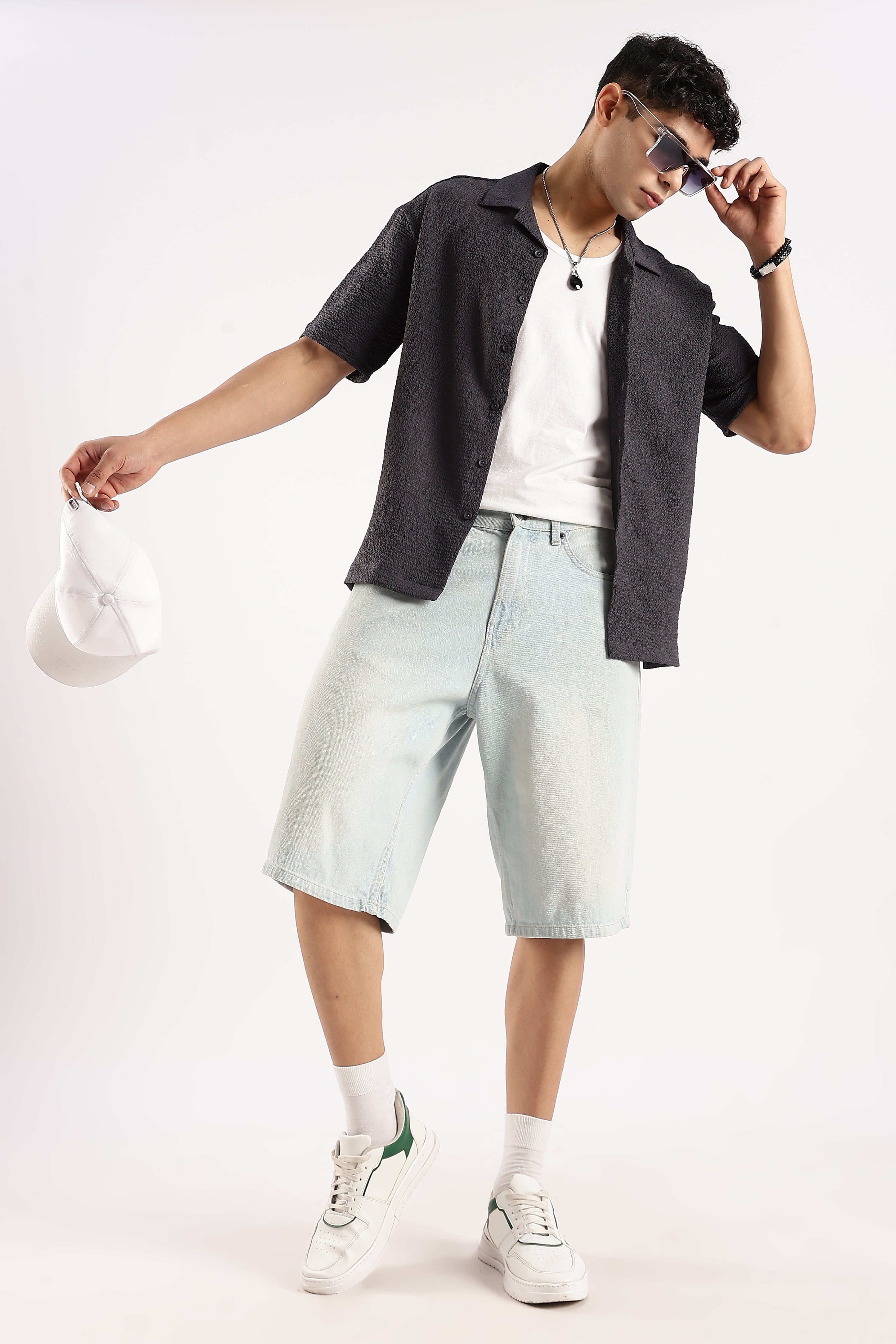 Men Grey Poly Textured Shirt