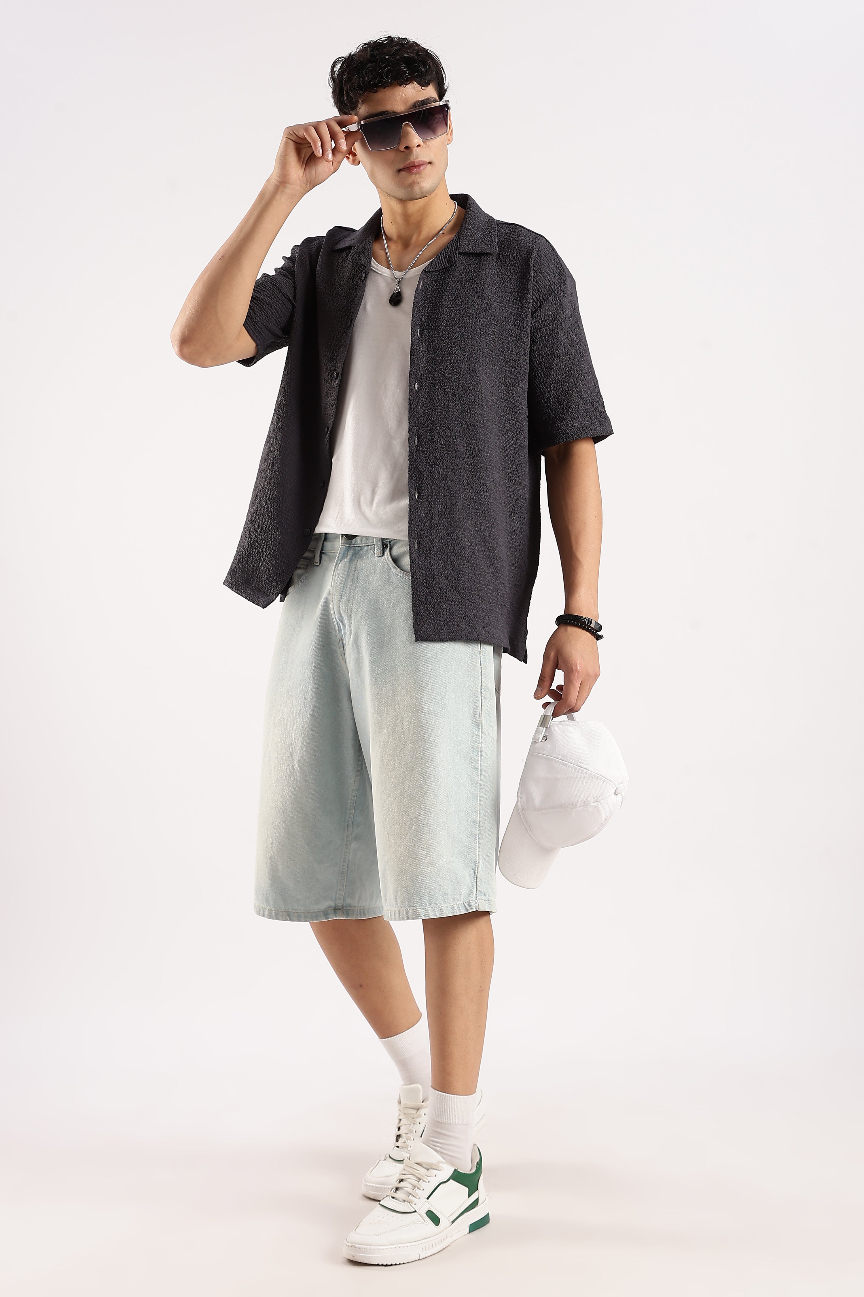 Men Grey Poly Textured Shirt