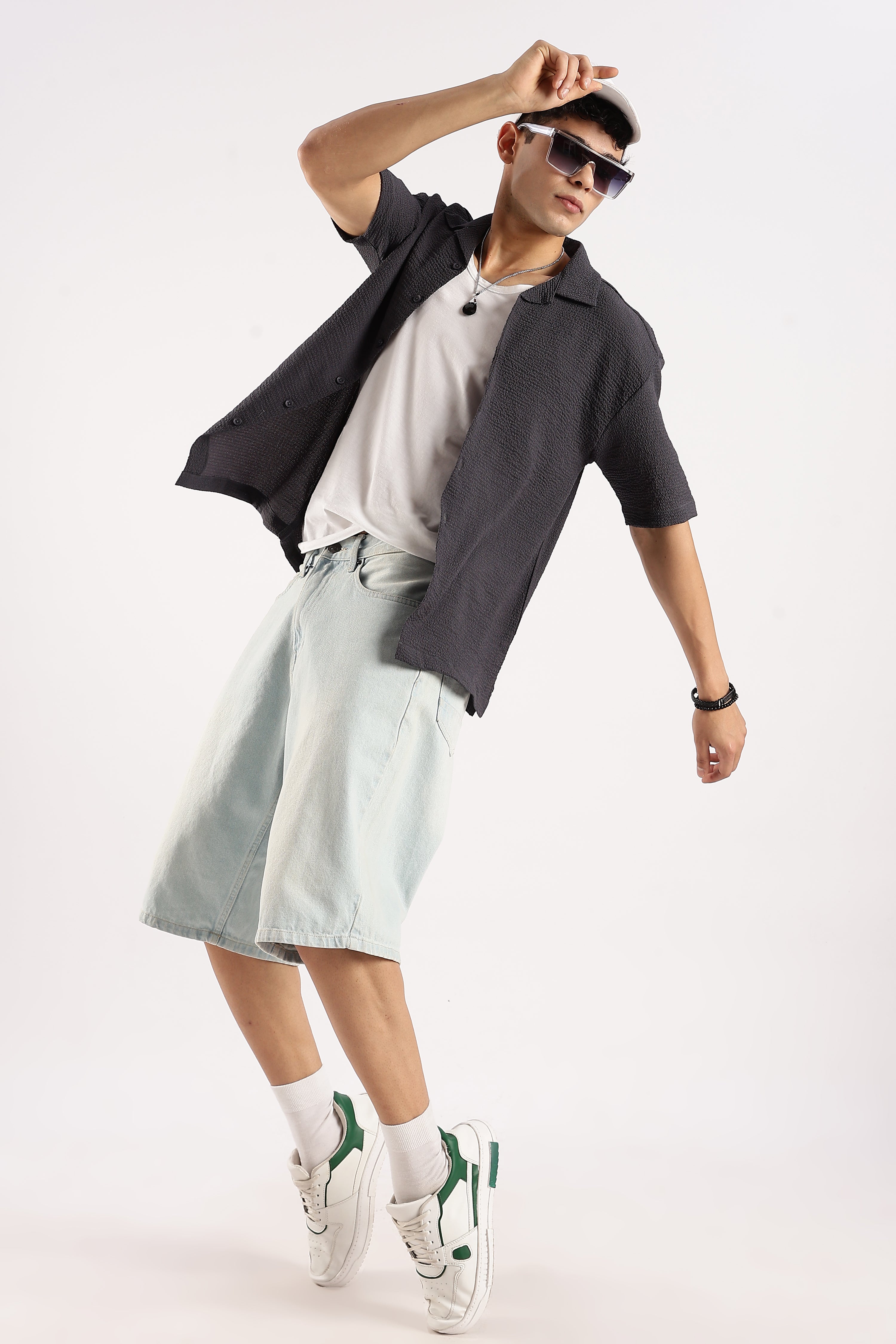 Men Grey Poly Textured Shirt