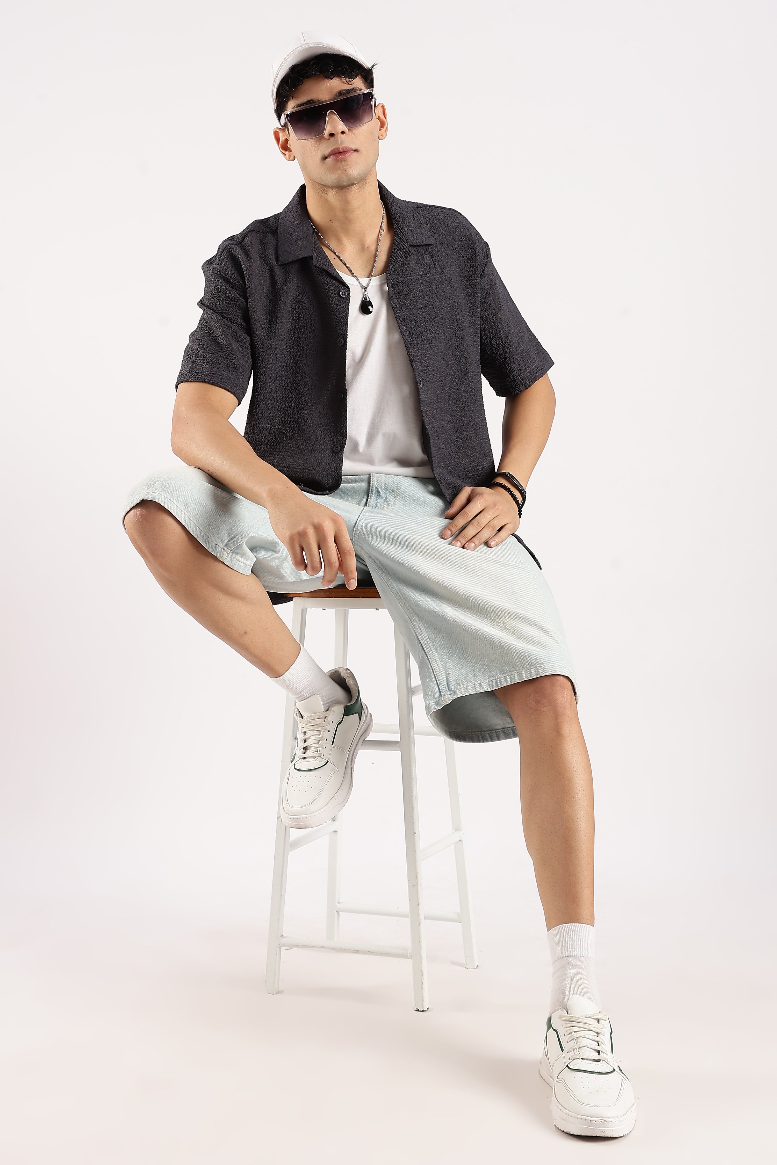 Men Grey Poly Textured Shirt