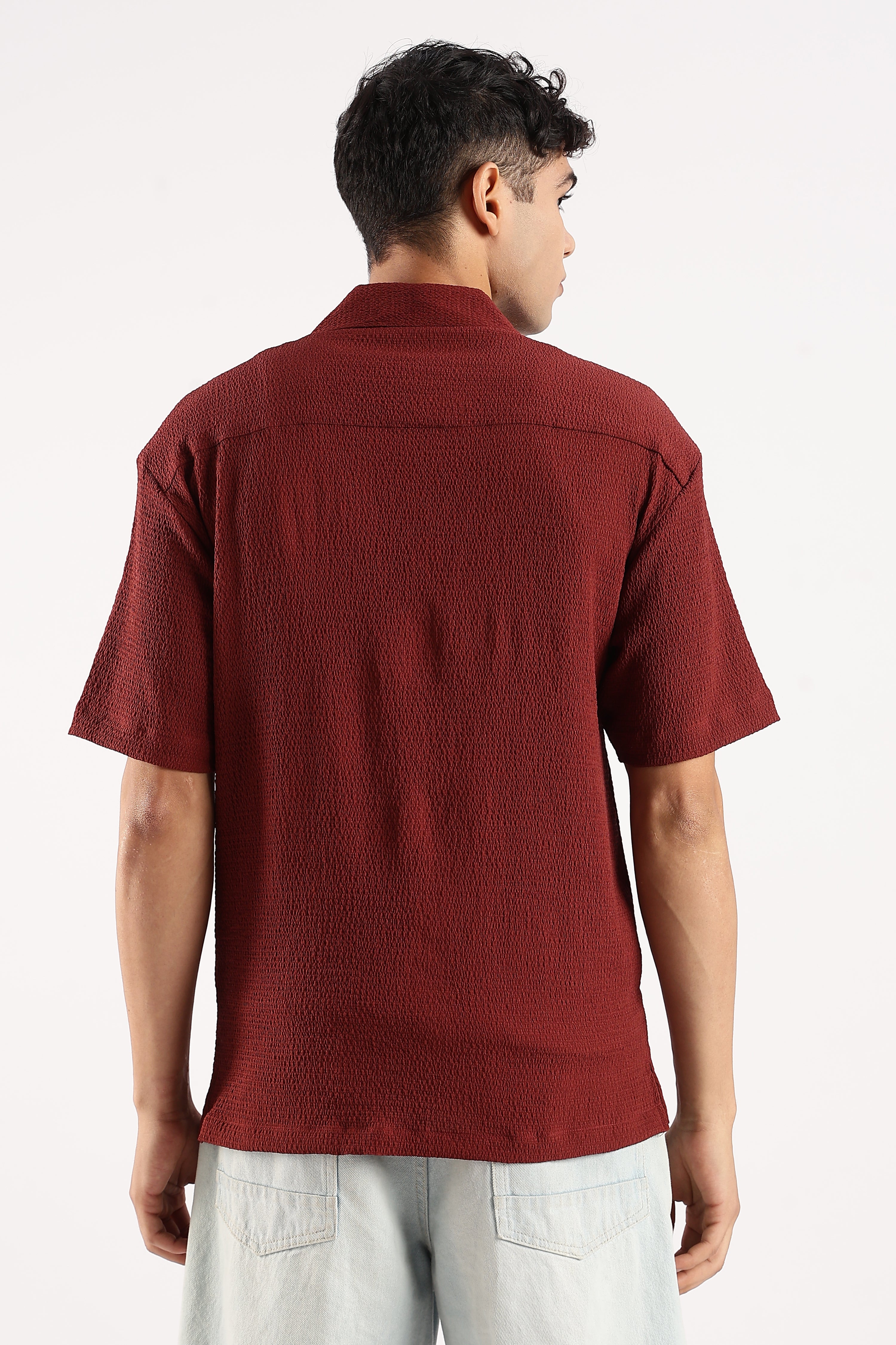 Men Maroon Poly Textured Shirt