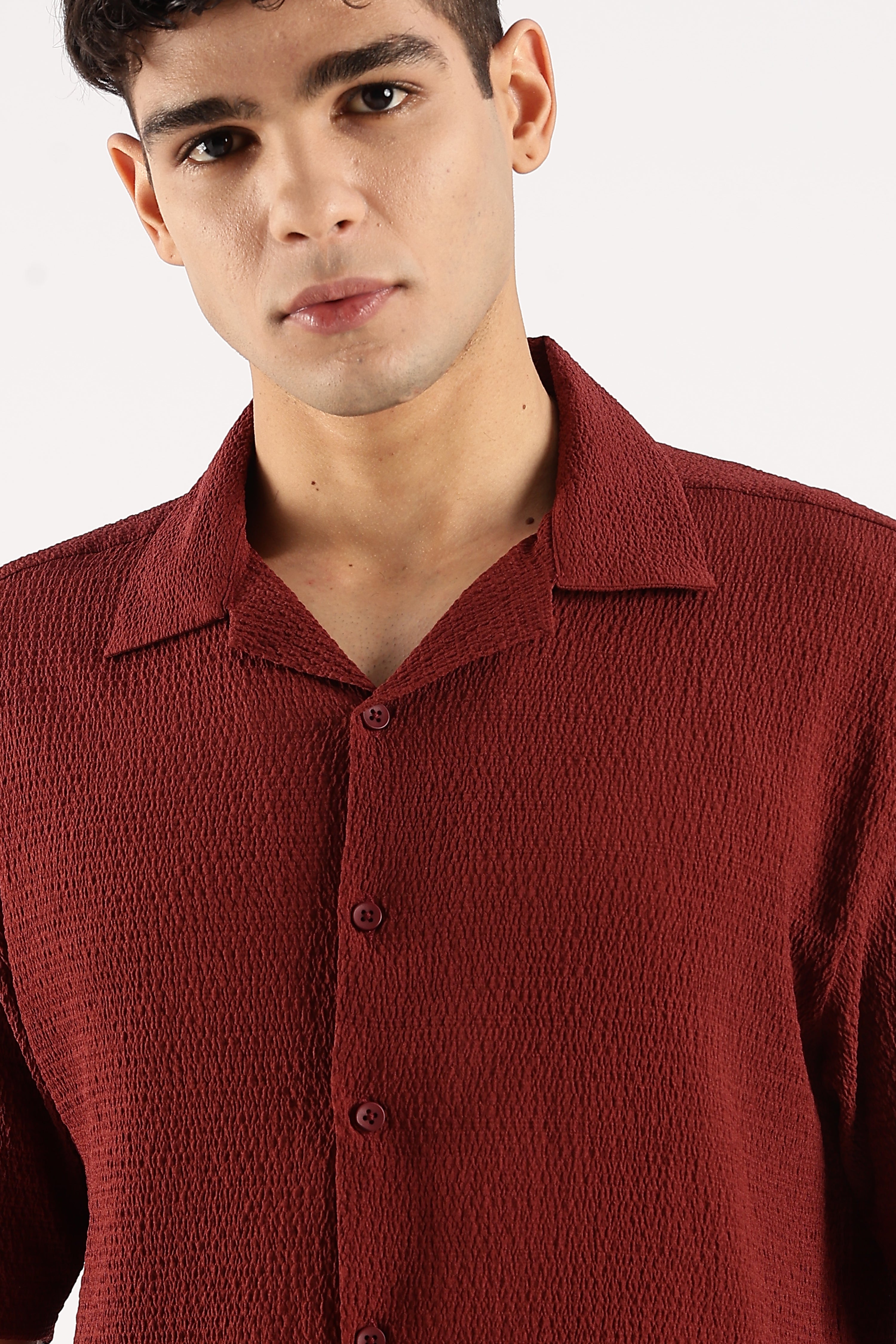 Men Maroon Poly Textured Shirt