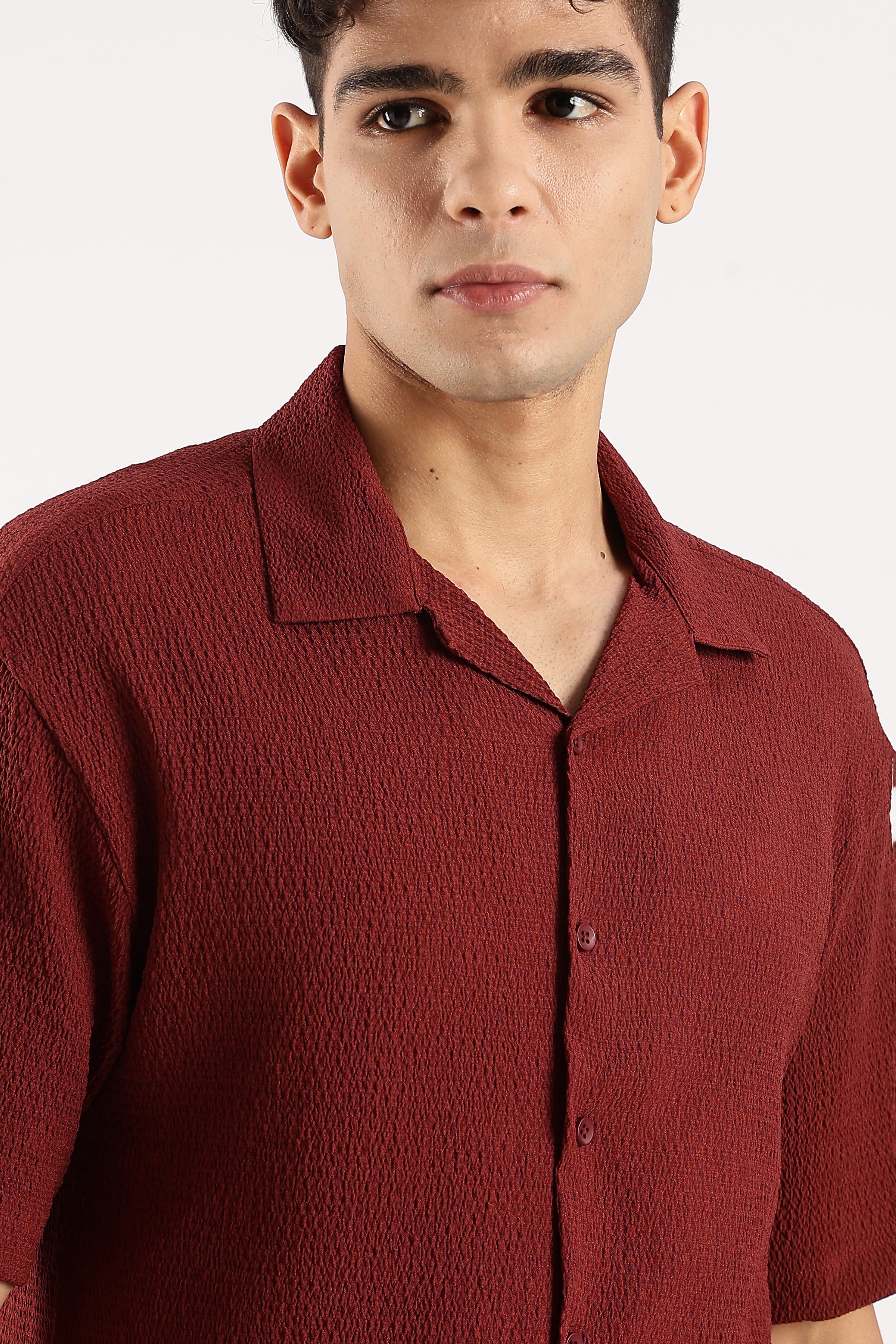 Men Maroon Poly Textured Shirt
