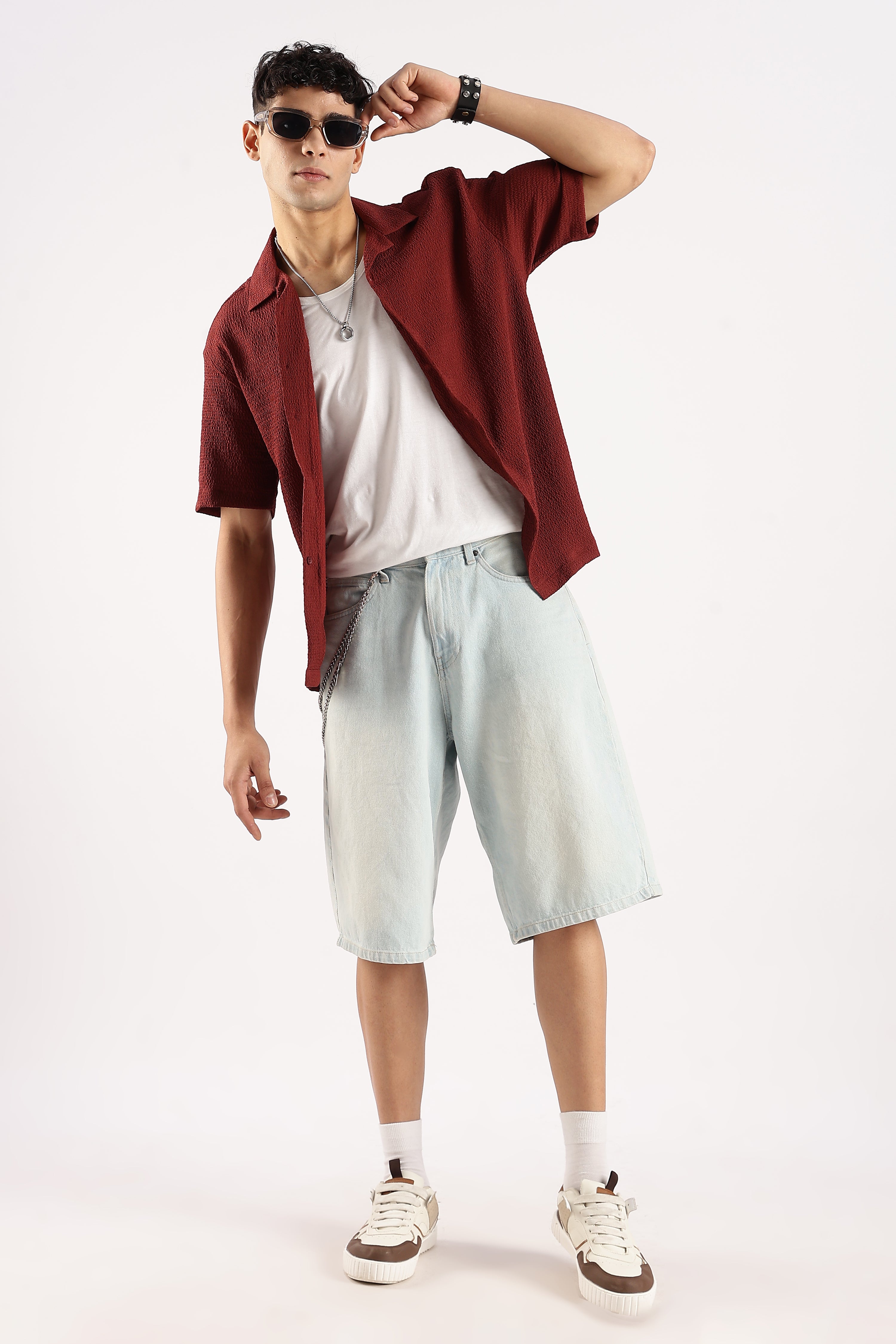 Men Maroon Poly Textured Shirt