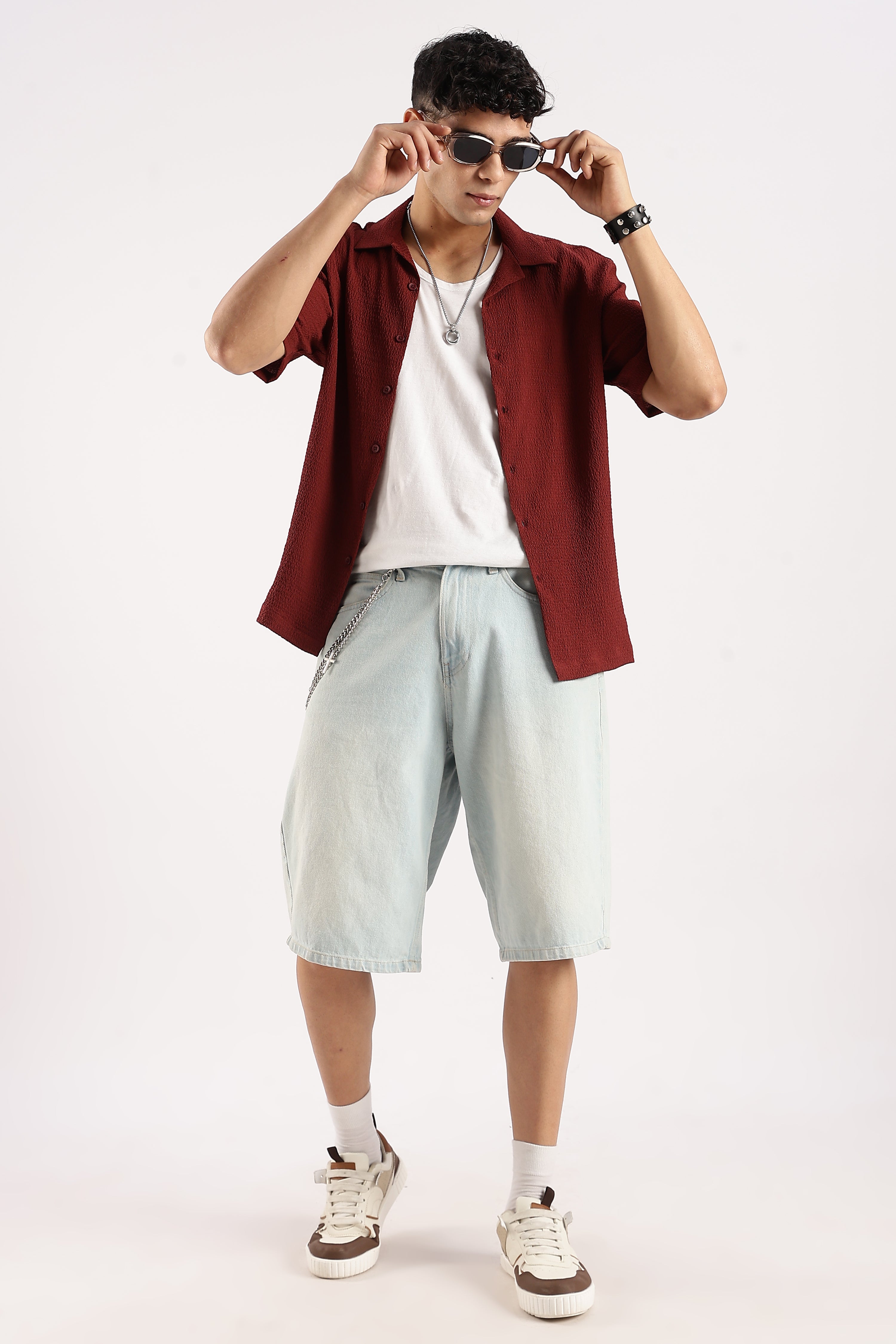 Men Maroon Poly Textured Shirt