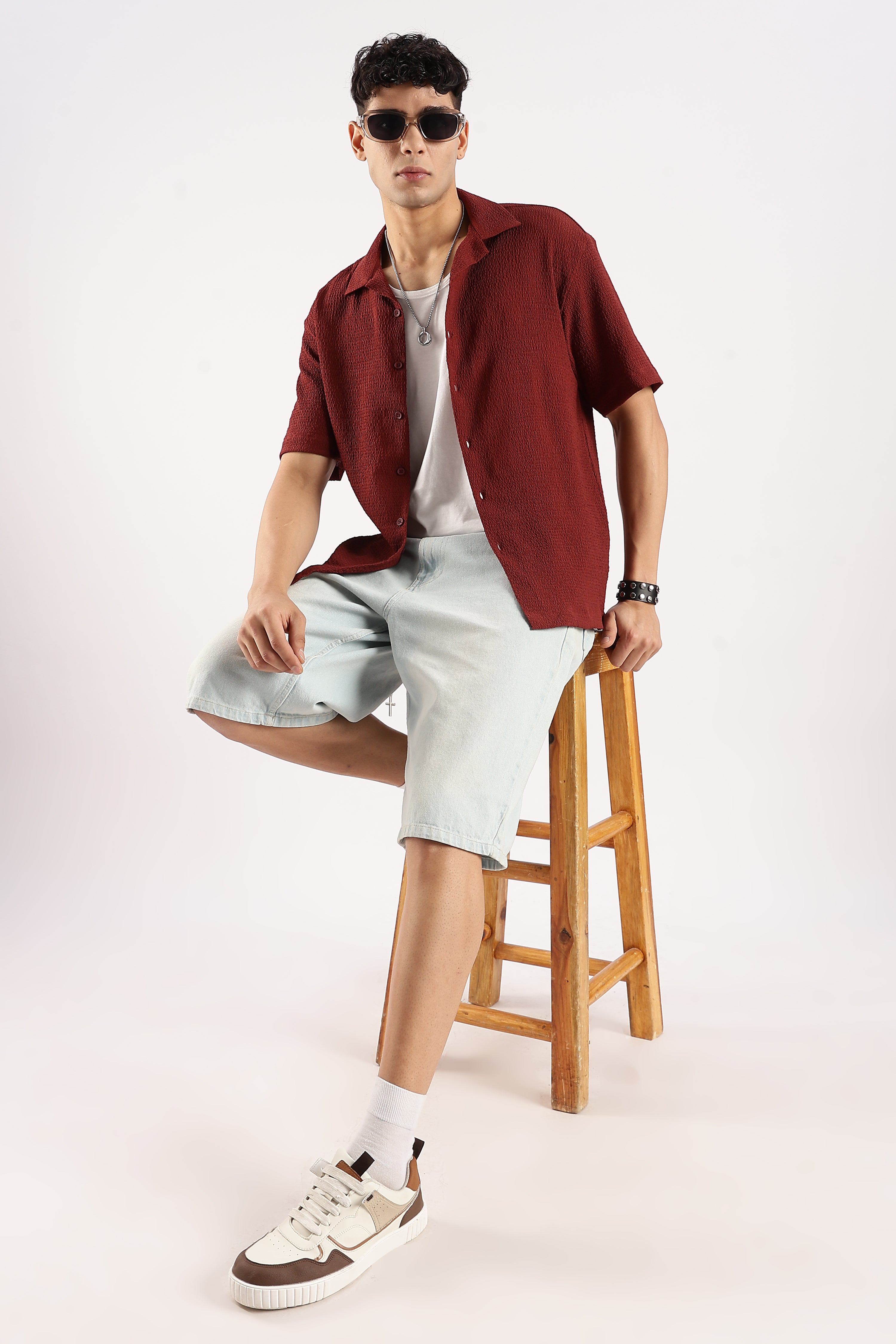 Men Maroon Poly Textured Shirt