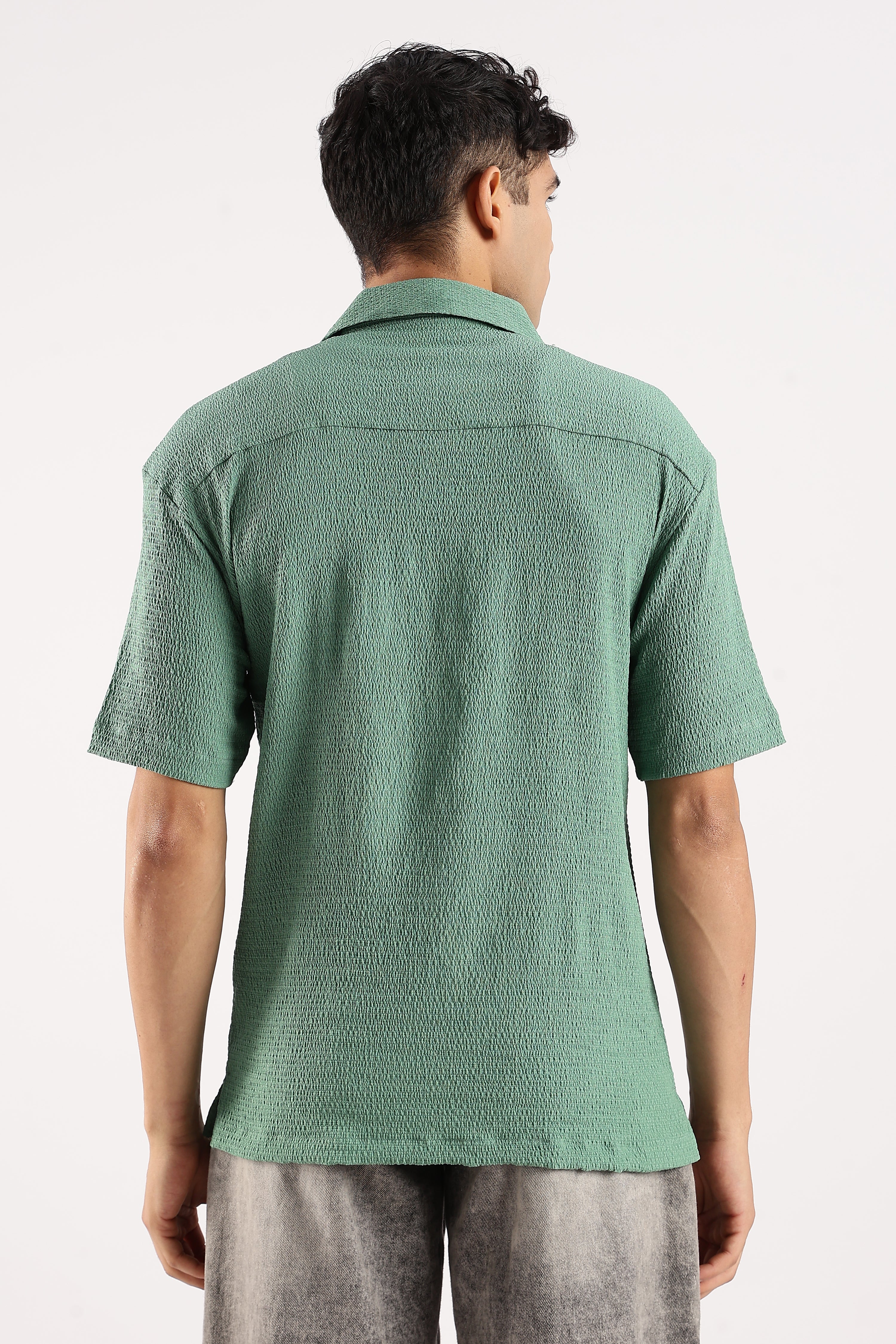 Men Green Poly Textured Shirt