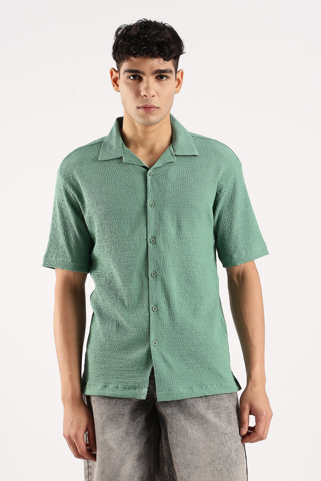 Men Green Poly Textured Shirt