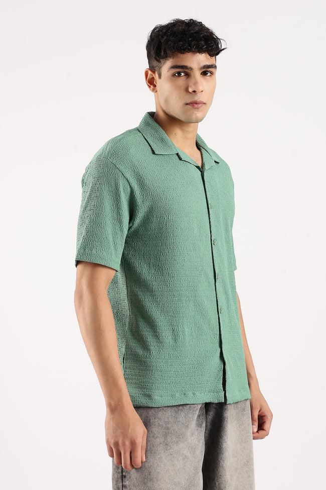 Men Green Poly Textured Shirt