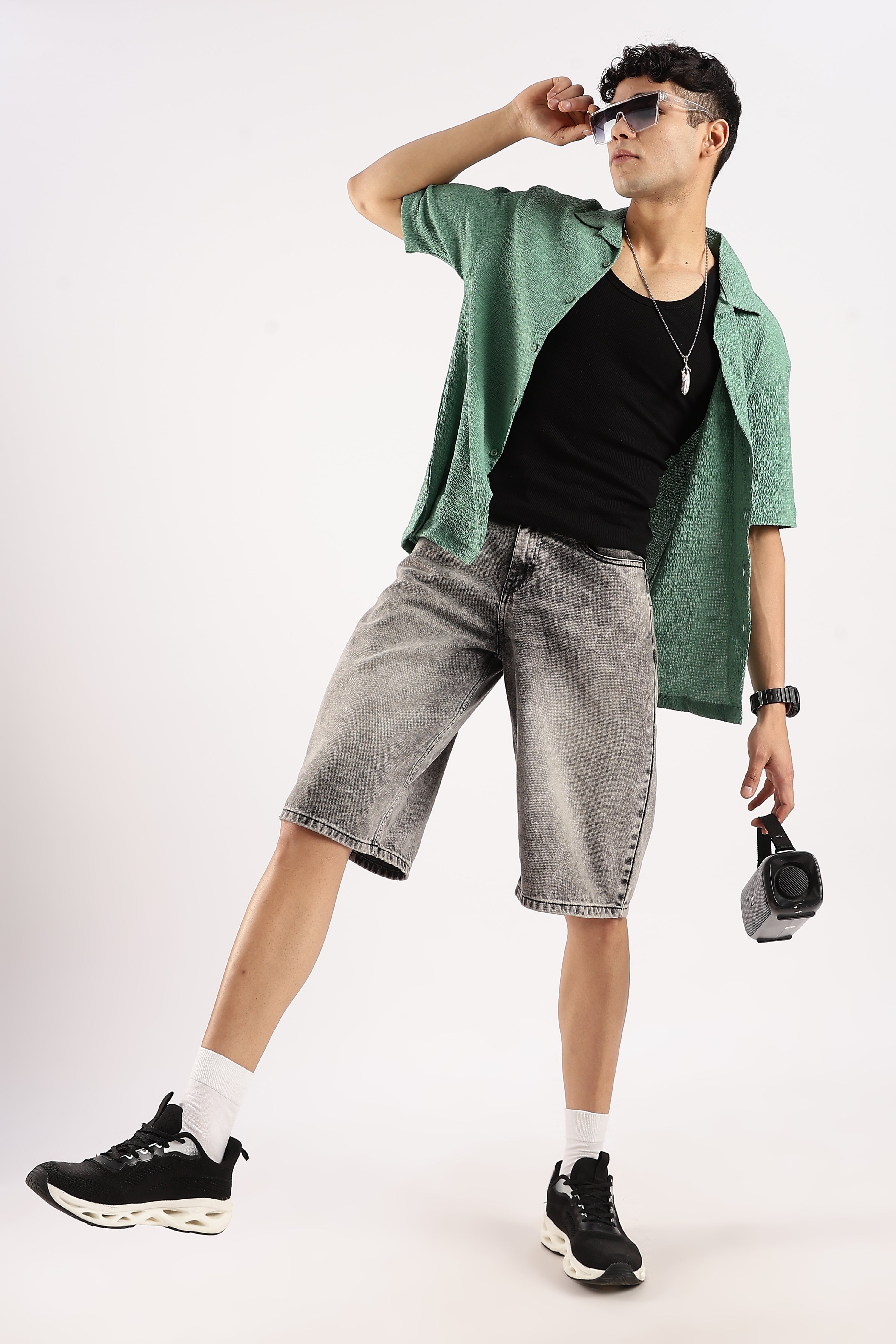 Men Green Poly Textured Shirt