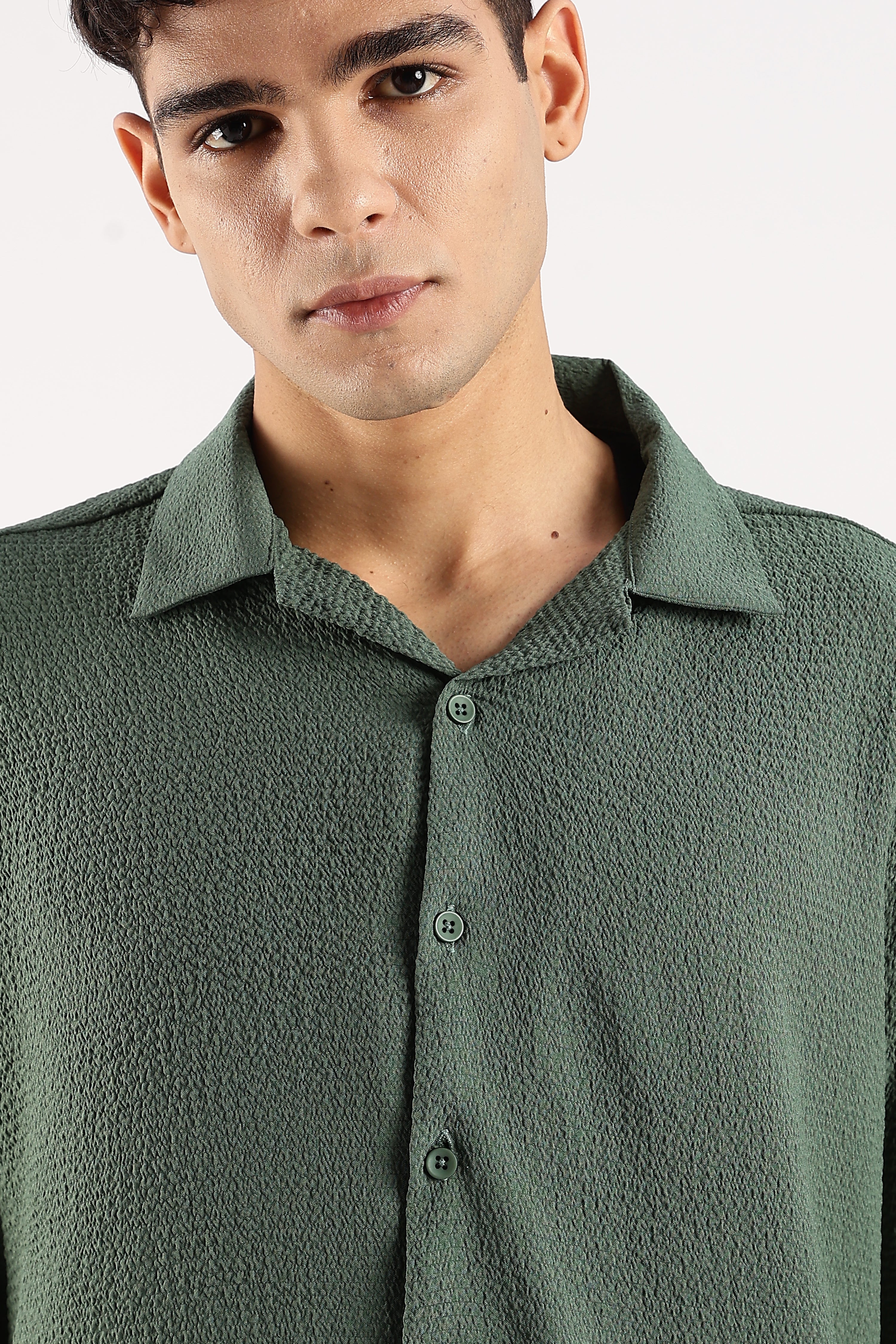 Men Green Poly Textured Shirt