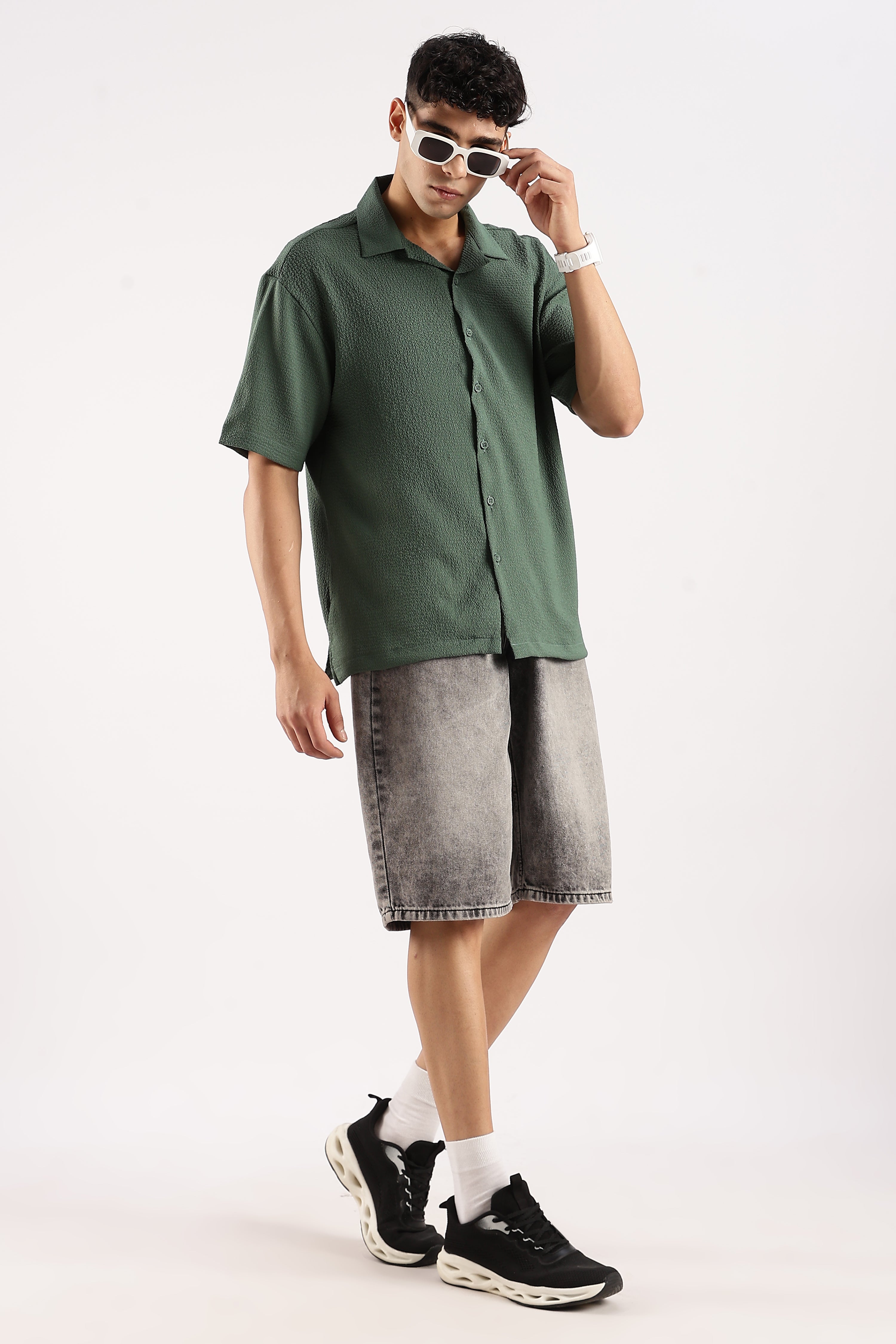 Men Green Poly Textured Shirt