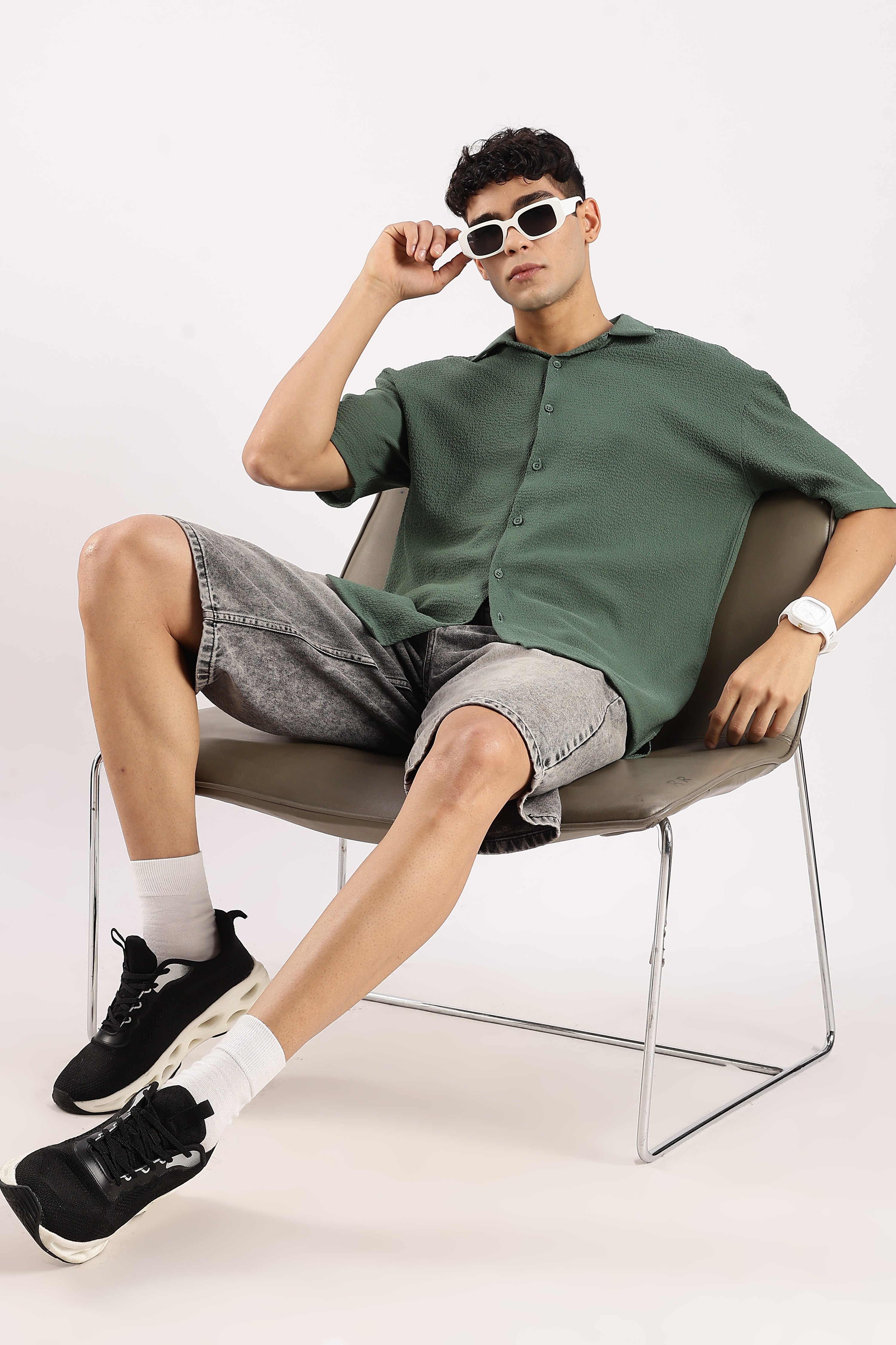 Men Green Poly Textured Shirt