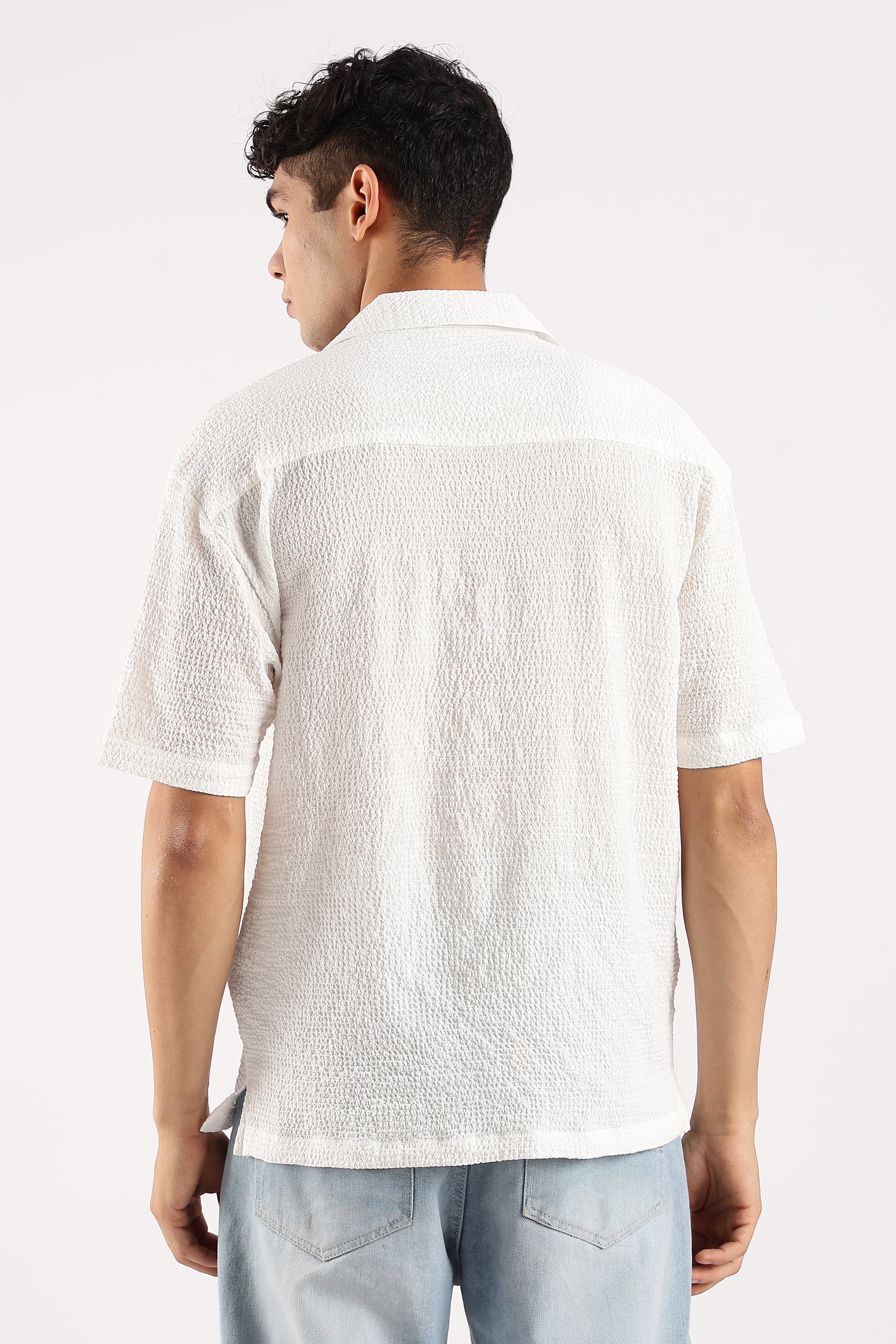 Men White Poly Textured Shirt
