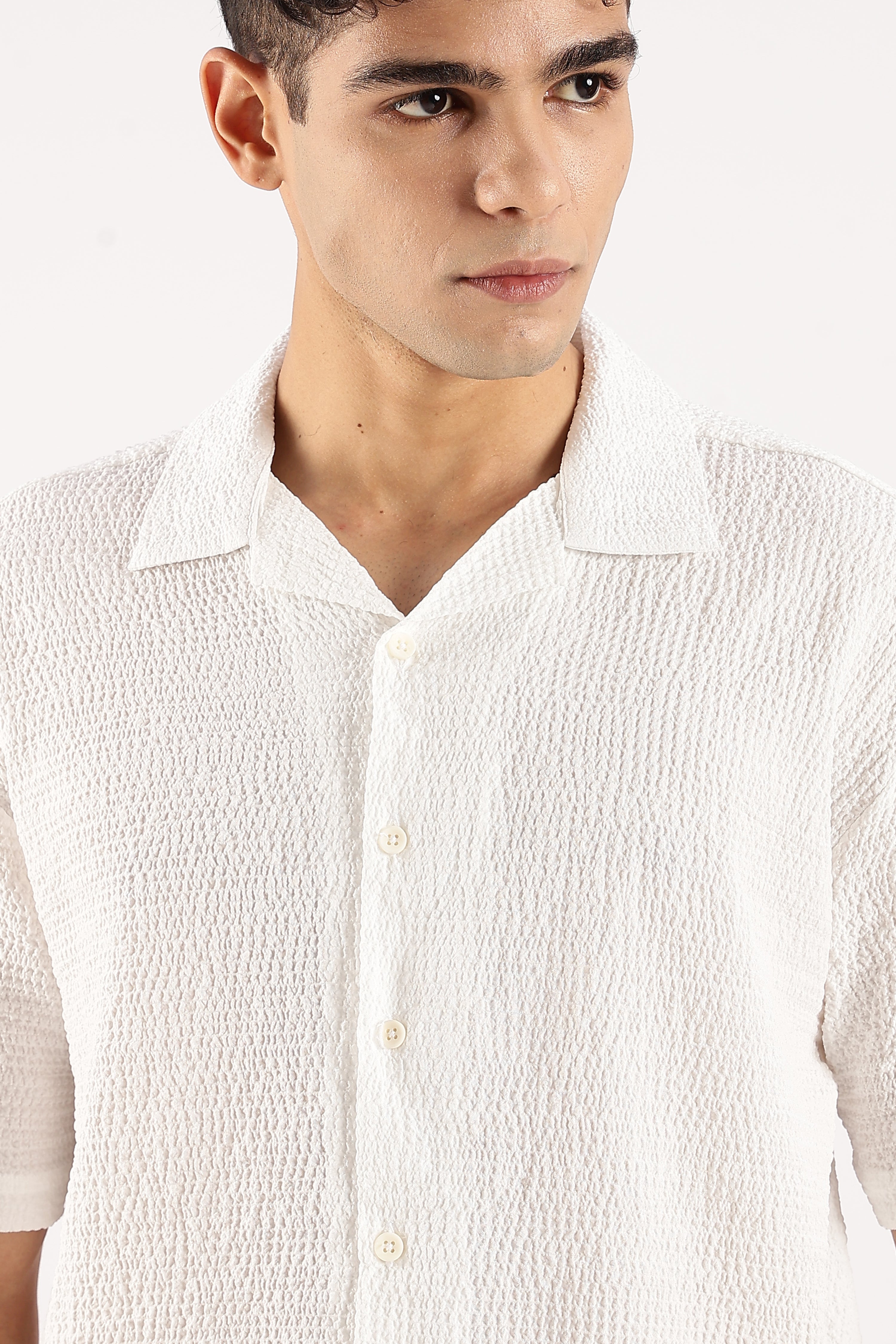 Men White Poly Textured Shirt