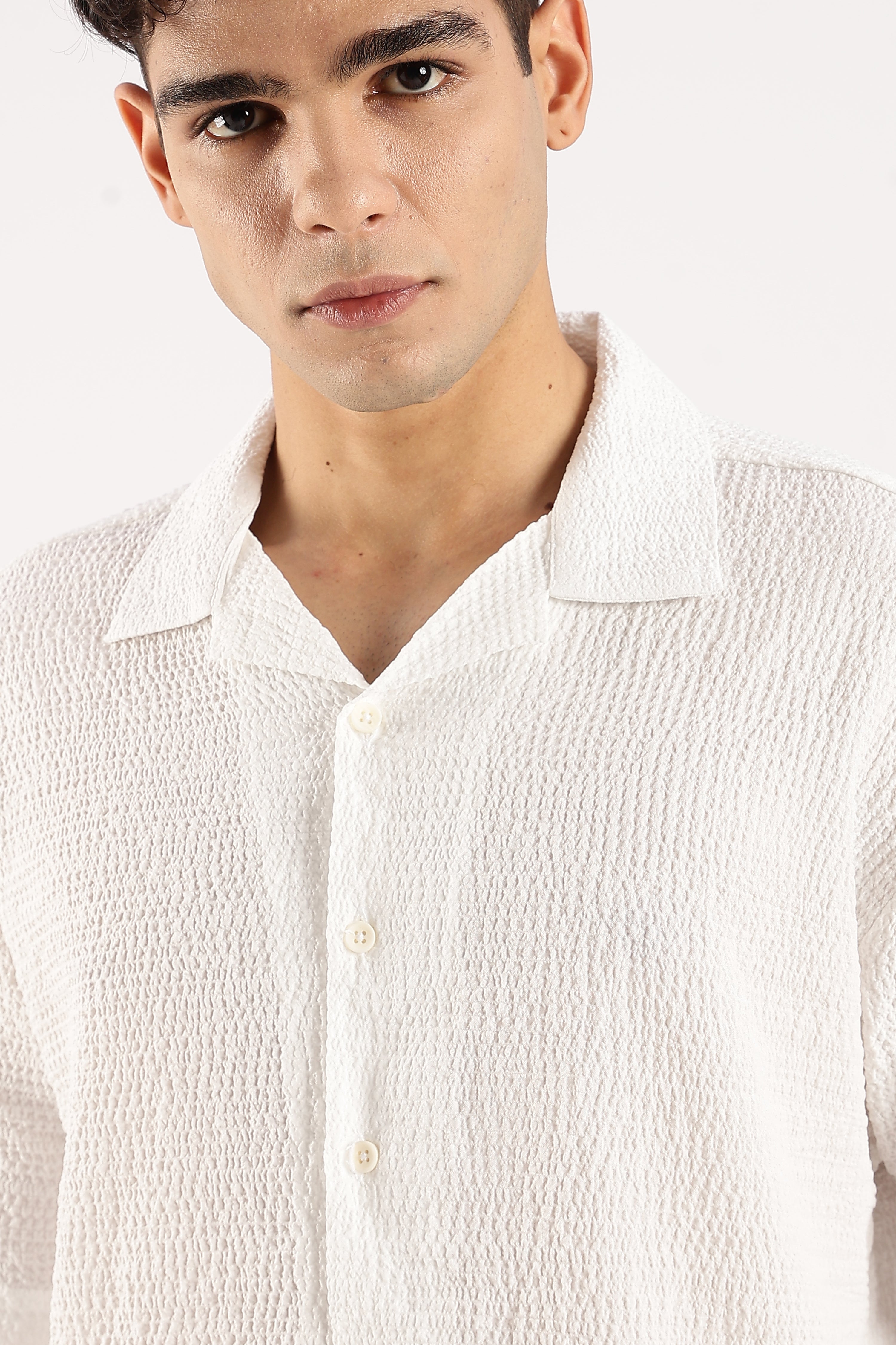 Men White Poly Textured Shirt