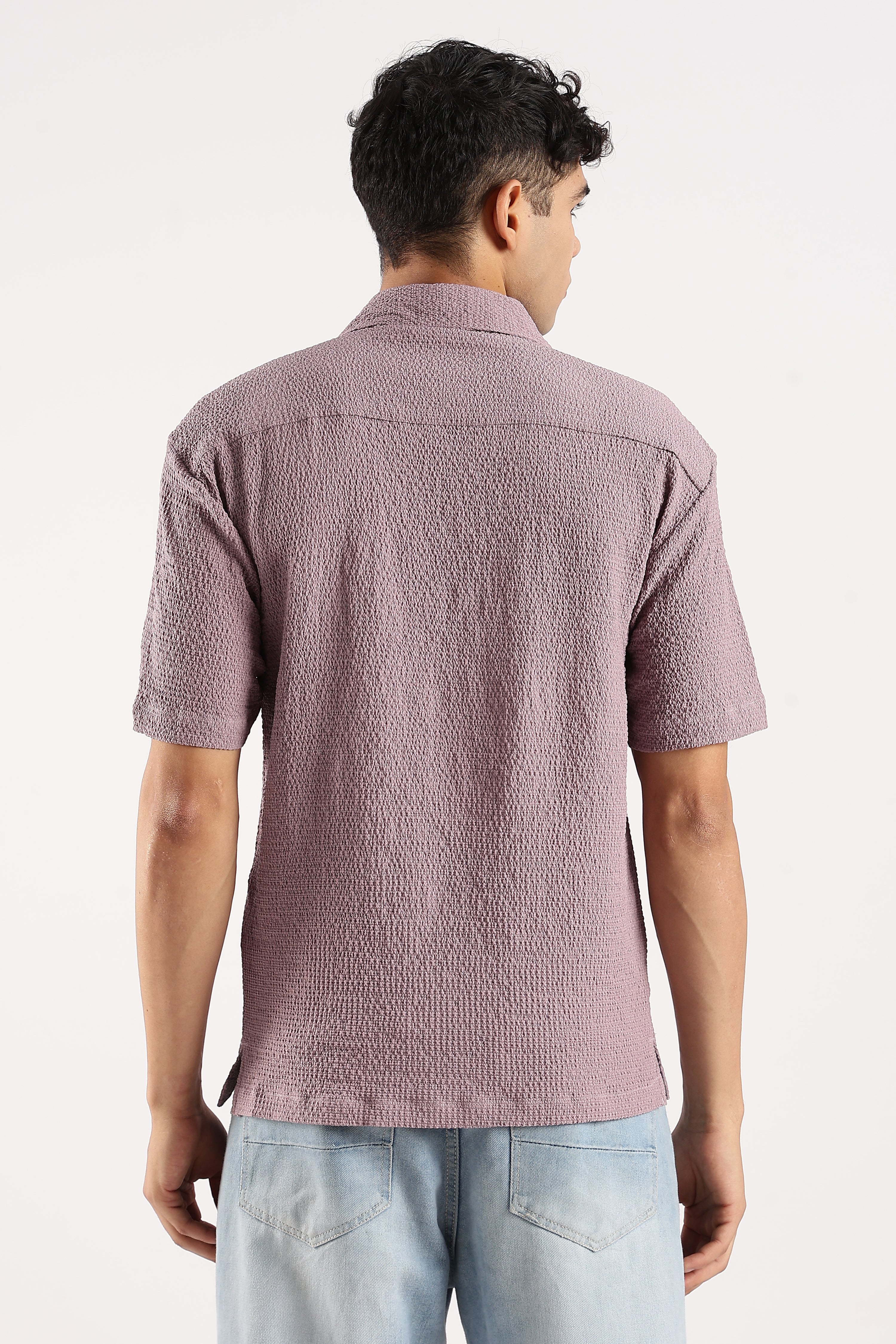Men Lavender Poly Textured Shirt